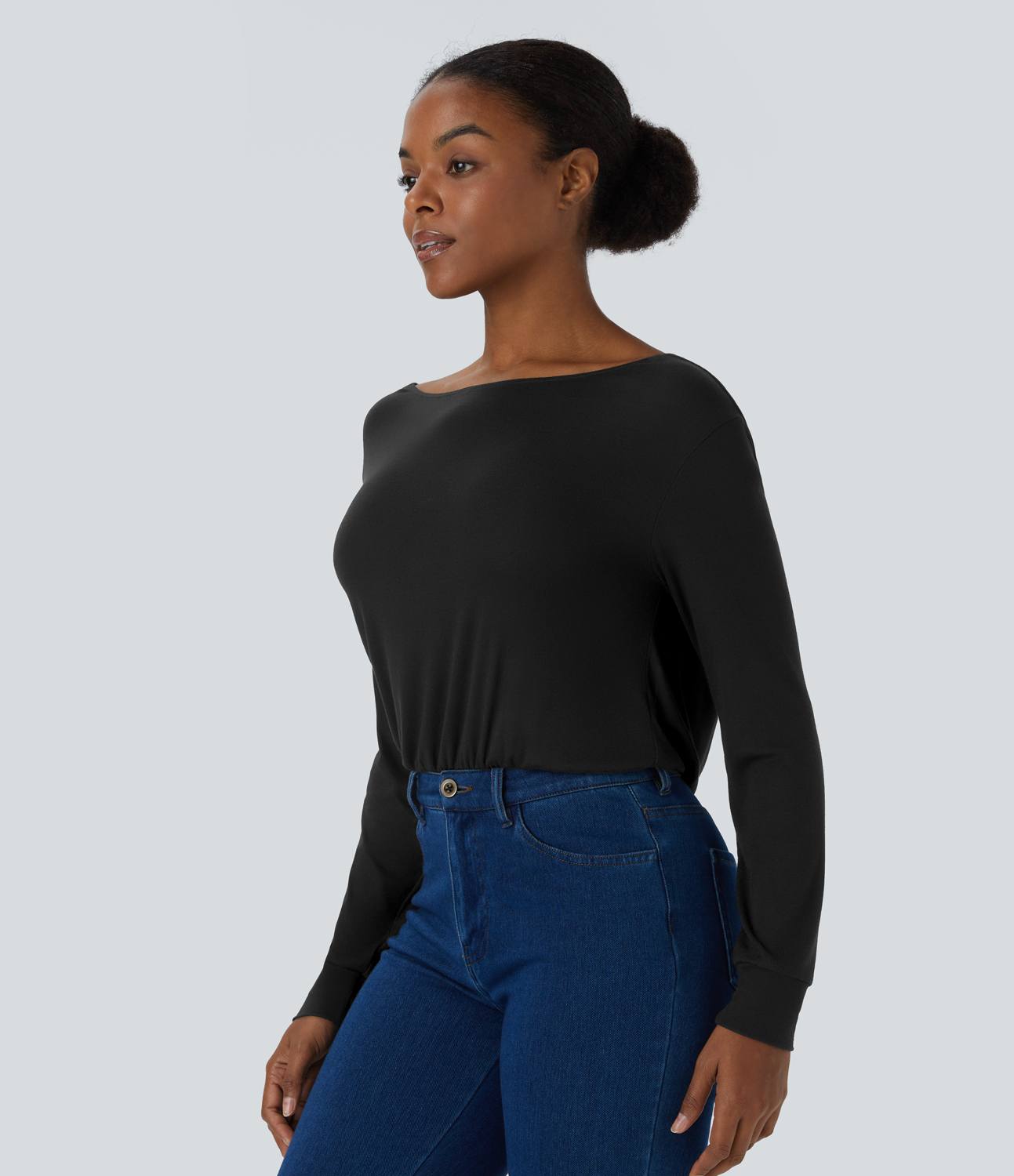 Halara Ribbed Backless Long Sleeve Casual Top Tank Top - Black - S golf tops halter top tunic tops sleeveless tops backless top 