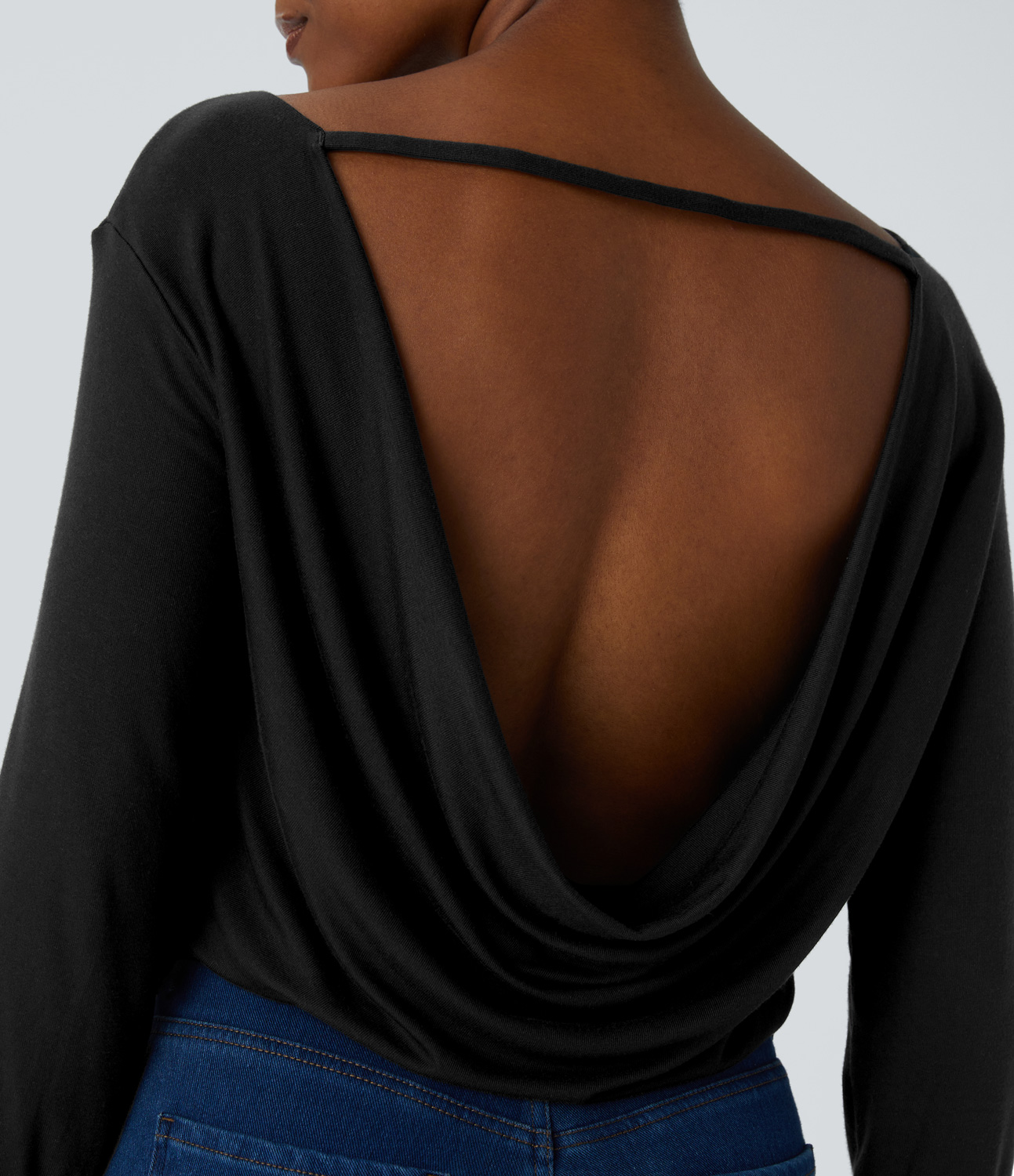 Halara Ribbed Backless Long Sleeve Casual Top Tank Top - Black - S golf tops halter top tunic tops sleeveless tops backless top 