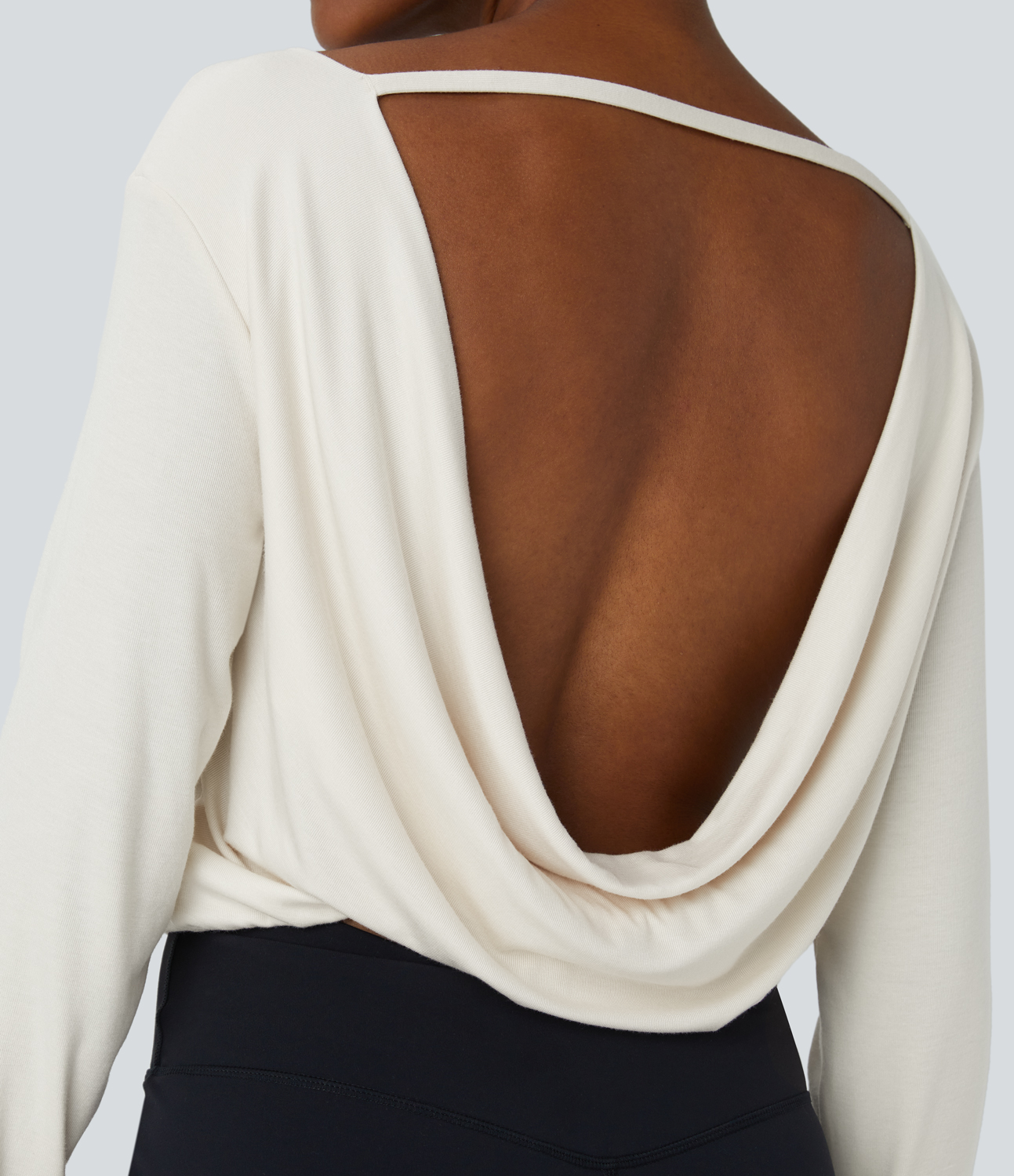 Halara Ribbed Backless Long Sleeve Casual Top Tank Top - Rice Khaki - S golf tops halter top tunic tops sleeveless tops backless top 