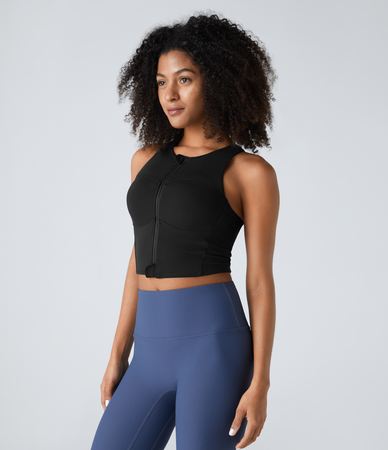Halara SpeedWaveв„ў Zipper Backless Racerback Cut Out Quick Dry Cropped Workout Tank Top Tank Top - Black - S golf tops halter top tunic tops 