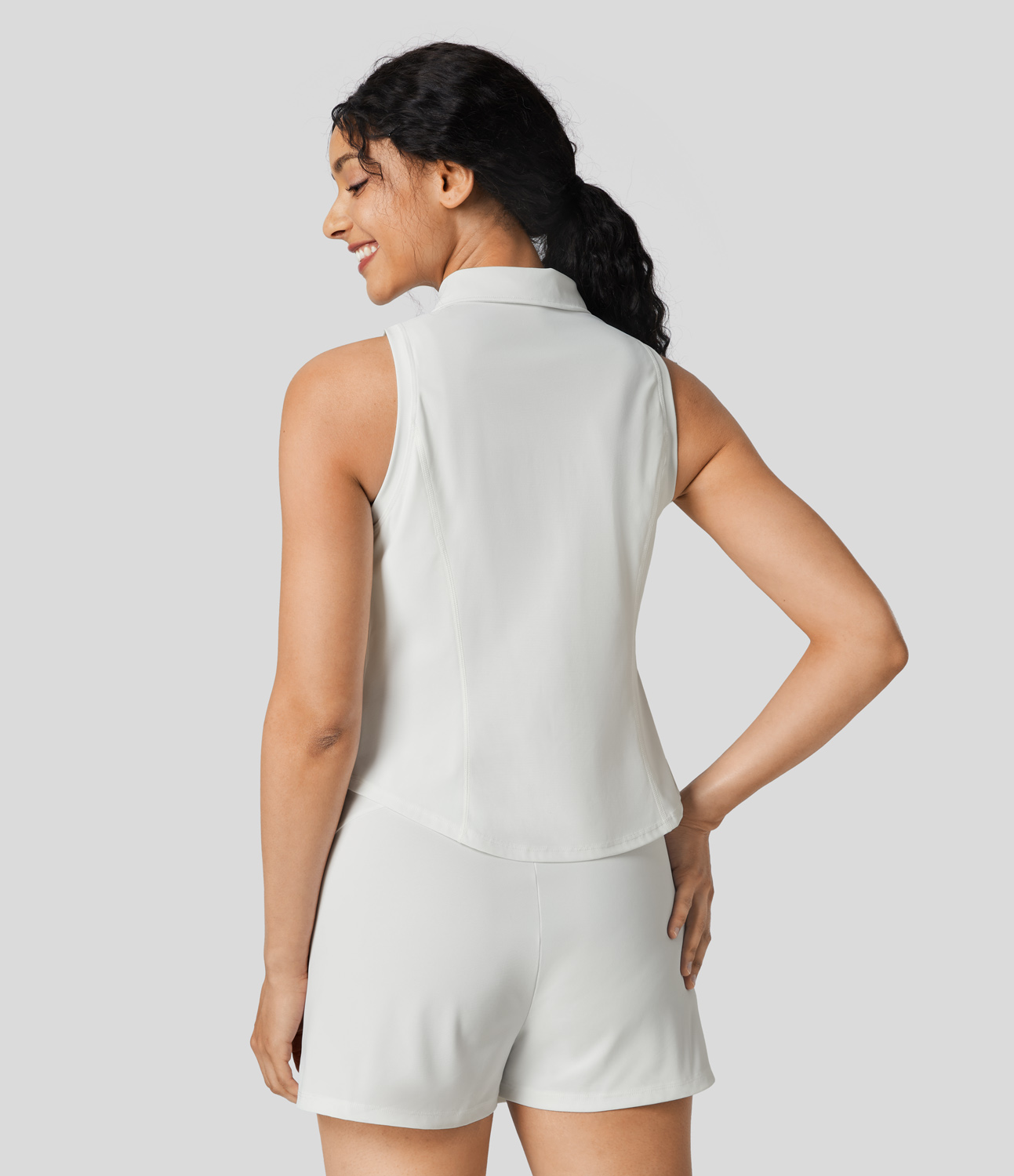 Halara Collared Zipper Curved Hem Cool Touch Golf Tank Top Tank Top - Frost White - XL golf tops halter top tunic tops sleeveless tops 