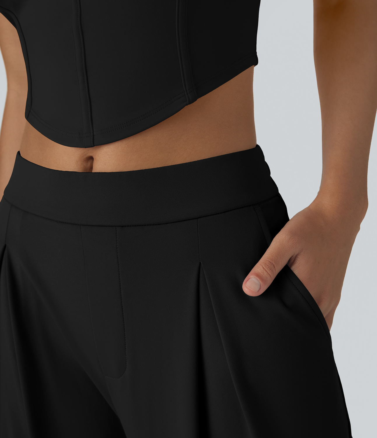 Halara High Waisted Plicated Multiple Pockets Wide Leg Cargo Casual Pants  - Black - L(regular) sweatpants jogger pants stacked sweatpants 