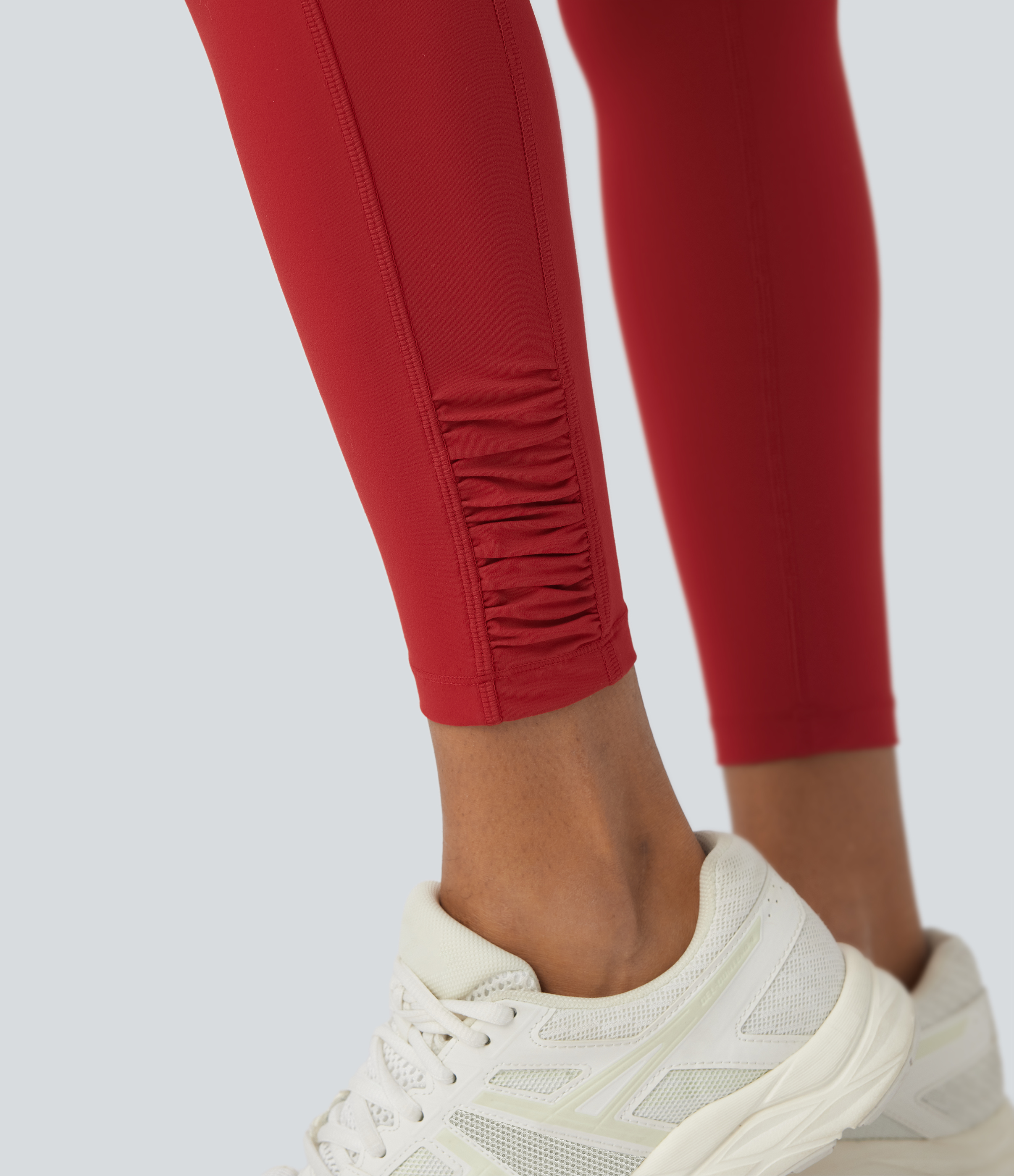 Halara UltraSculptв„ў High Waisted Zipper Back Pocket Ruched Hem Top-stitching Solid Yoga 7/8 Leggings  - Aura Orange - M(7/8) gym leggings 