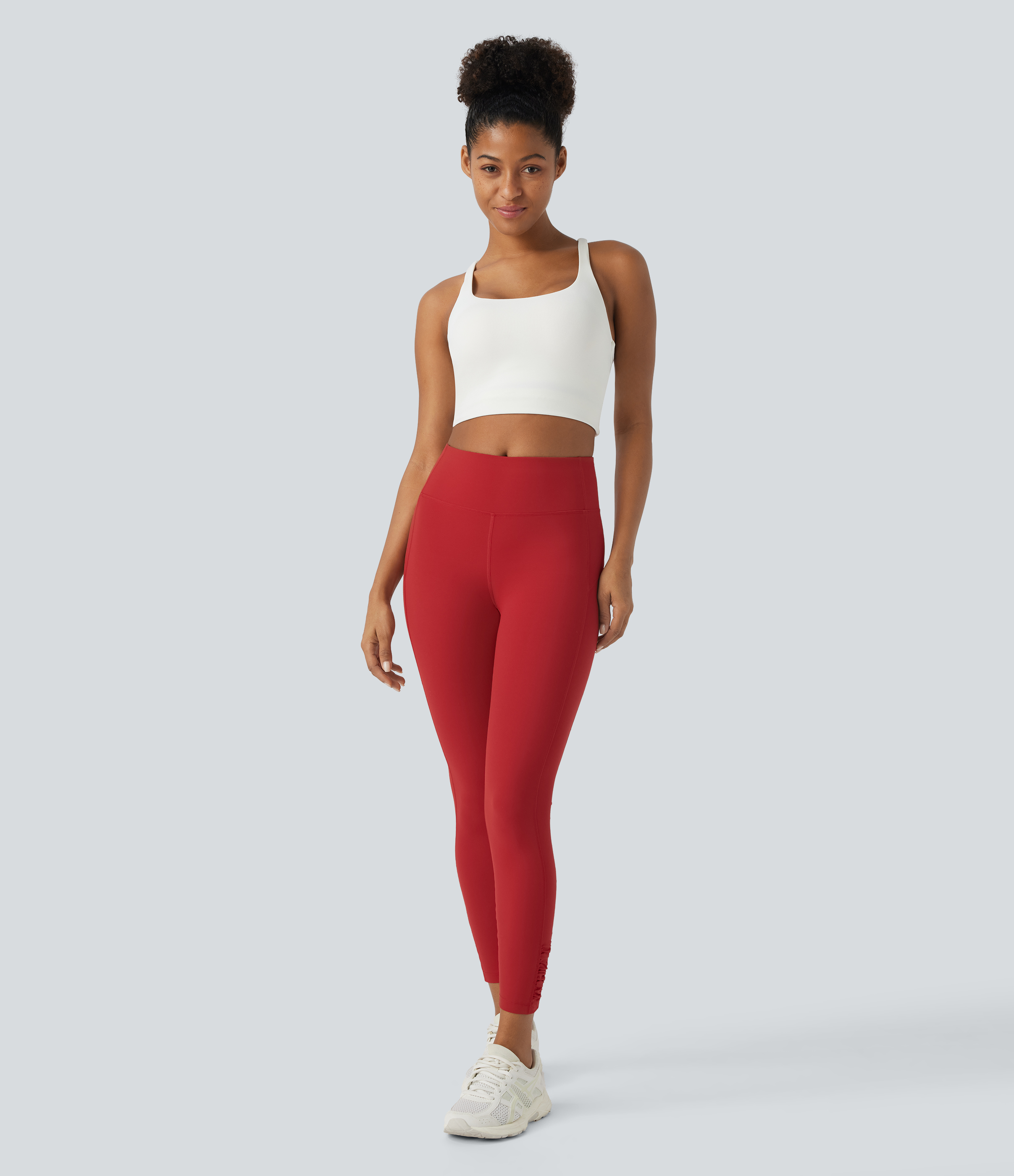 Halara UltraSculptв„ў High Waisted Zipper Back Pocket Ruched Hem Top-stitching Solid Yoga 7/8 Leggings  - Aura Orange - M(7/8) gym leggings 