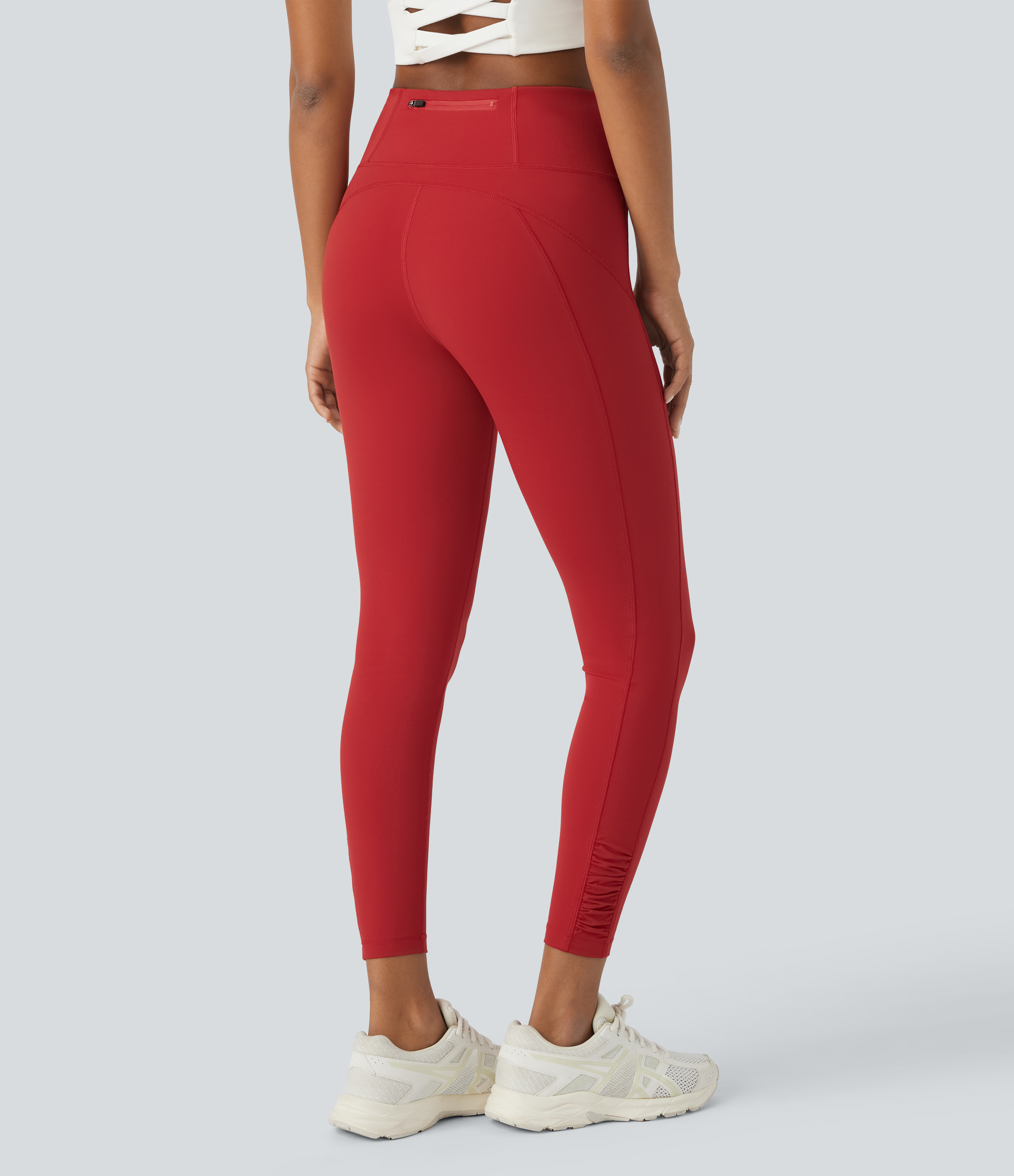 Halara UltraSculptв„ў High Waisted Zipper Back Pocket Ruched Hem Top-stitching Solid Yoga 7/8 Leggings  - Aura Orange - M(7/8) gym leggings 
