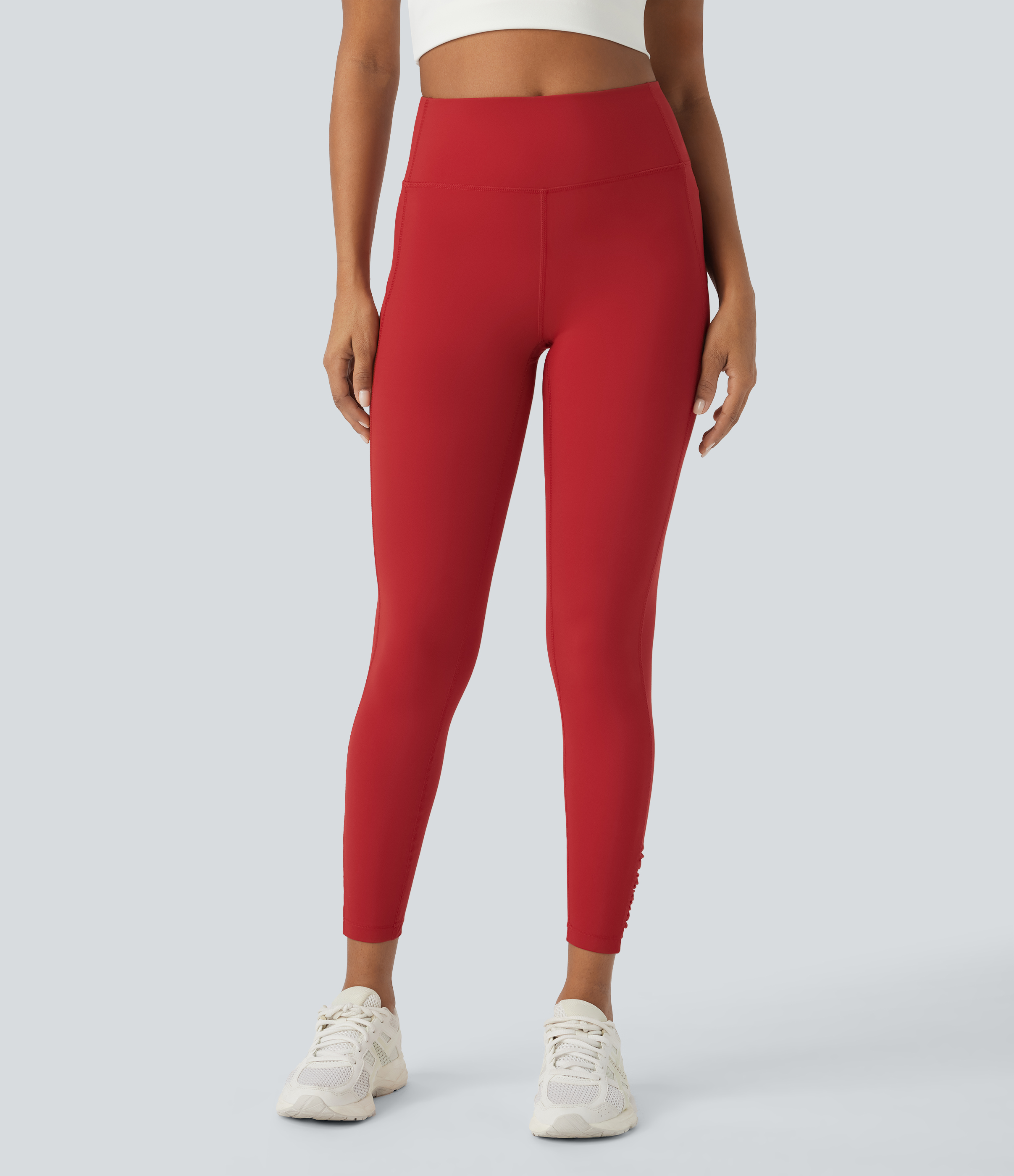 Halara UltraSculptв„ў High Waisted Zipper Back Pocket Ruched Hem Top-stitching Solid Yoga 7/8 Leggings  - Aura Orange - M(7/8) gym leggings 