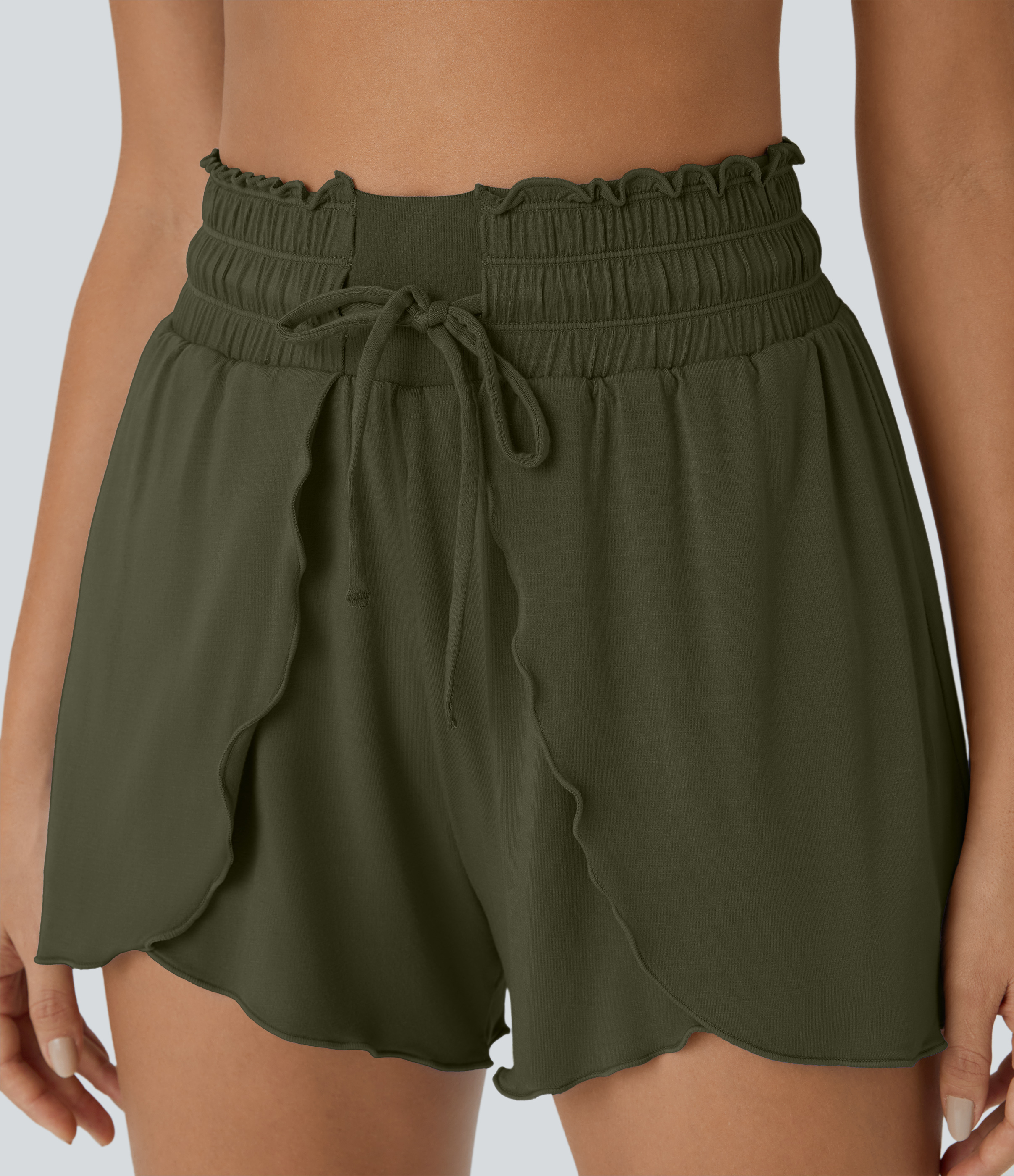 Halara Frill High Waisted Elastic Waistband Drawstring Flowy Stacked Casual Shorts 3