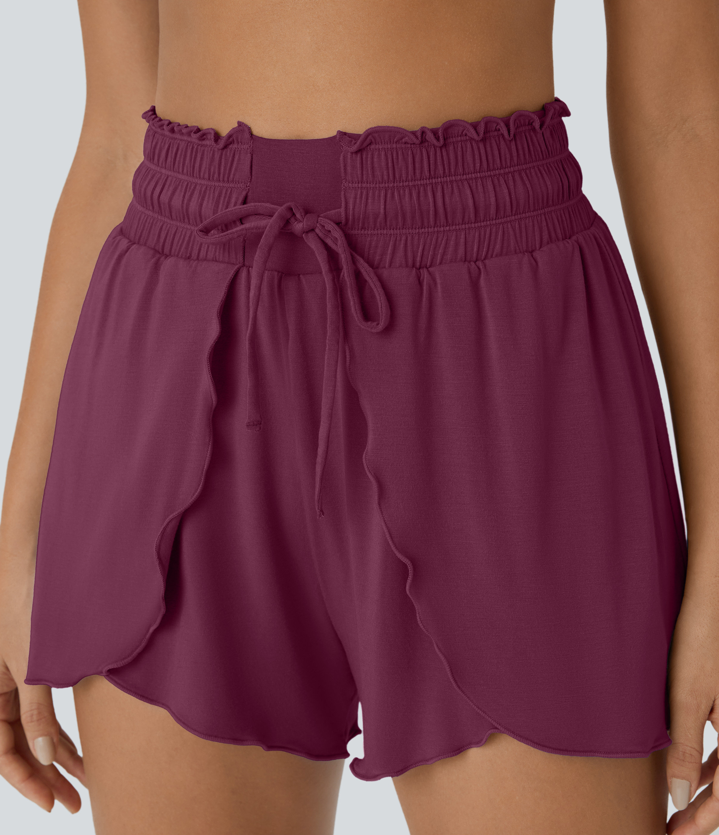 Halara Frill High Waisted Elastic Waistband Drawstring Flowy Stacked Casual Shorts 3
