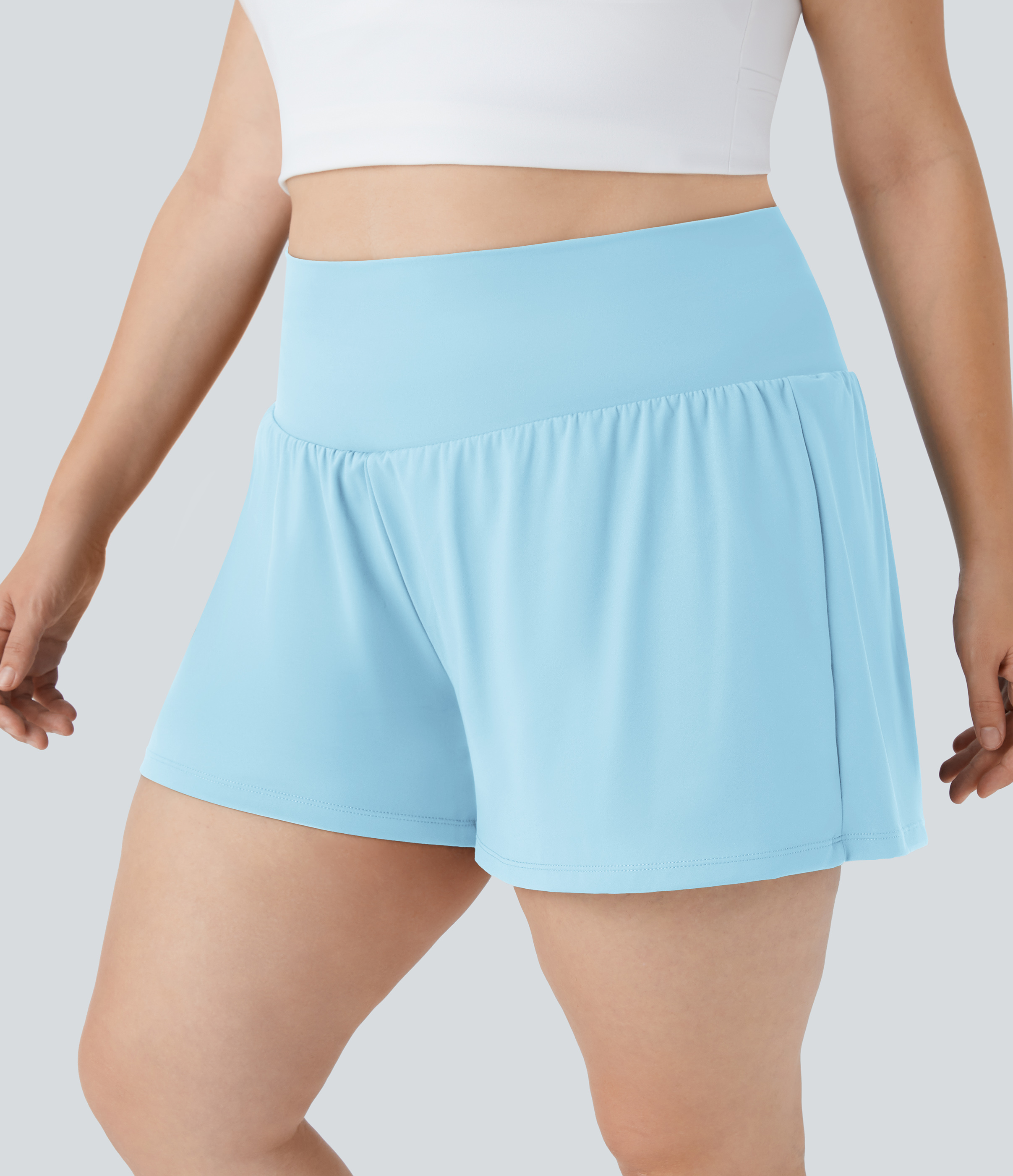 Halara Super High Waisted Back Pocket & Side Hidden Pocket 2-in-1 Yoga Plus Size Shorts 4``-Longer Length  - Spun Sugar - 2X(Long) 