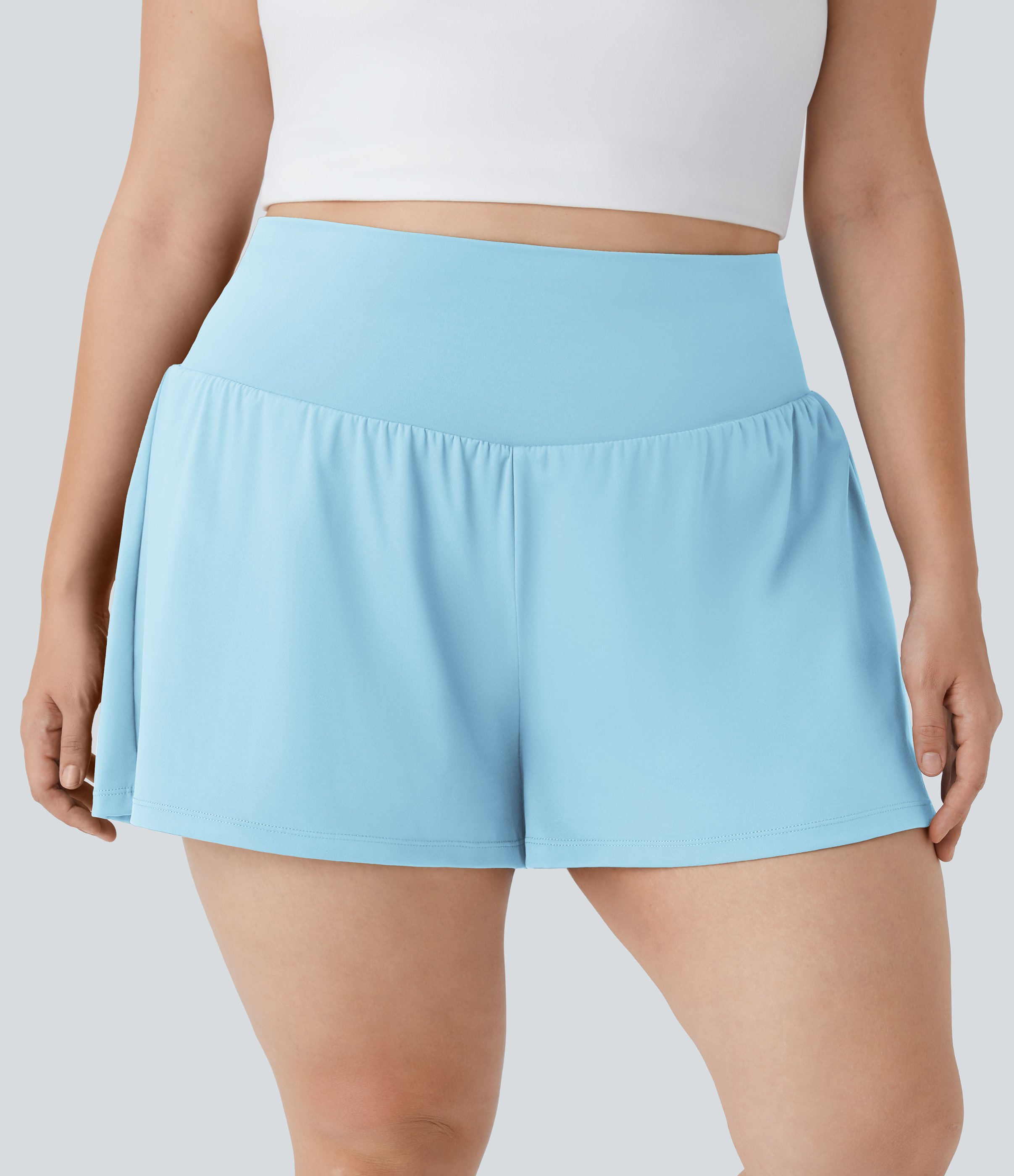 Halara Super High Waisted Back Pocket & Side Hidden Pocket 2-in-1 Yoga Plus Size Shorts 4``-Longer Length  - Spun Sugar - 2X(Long) 