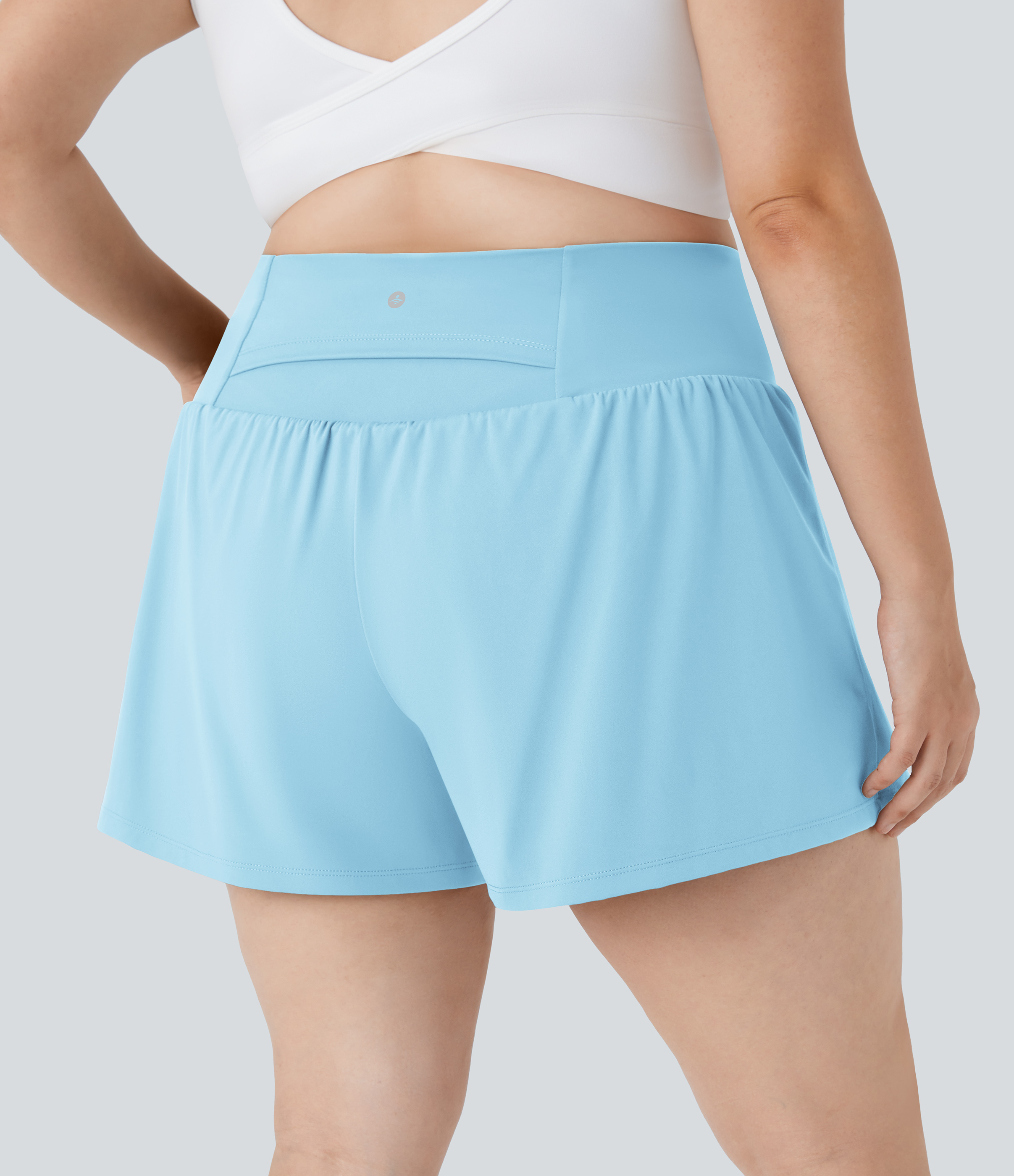Halara Super High Waisted Back Pocket & Side Hidden Pocket 2-in-1 Yoga Plus Size Shorts 4``-Longer Length  - Spun Sugar - 2X(Long) 