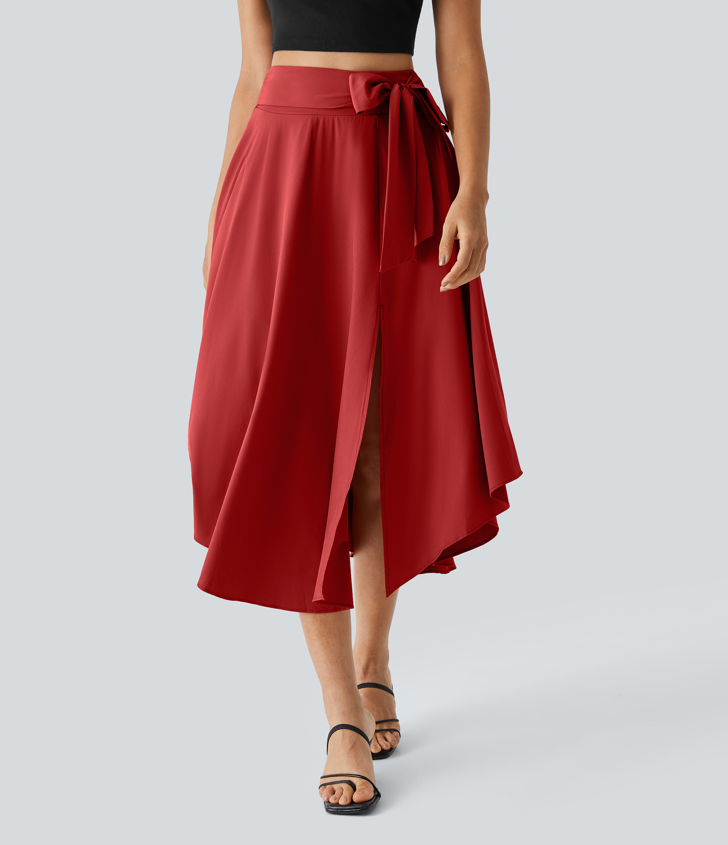 Halara Breezefulв„ў High Waisted Tie Side Split 2-in-1 Curved Hem Flowy Quick Dry Midi Casual Skirt  - Pompeian Red - XL(regular) 