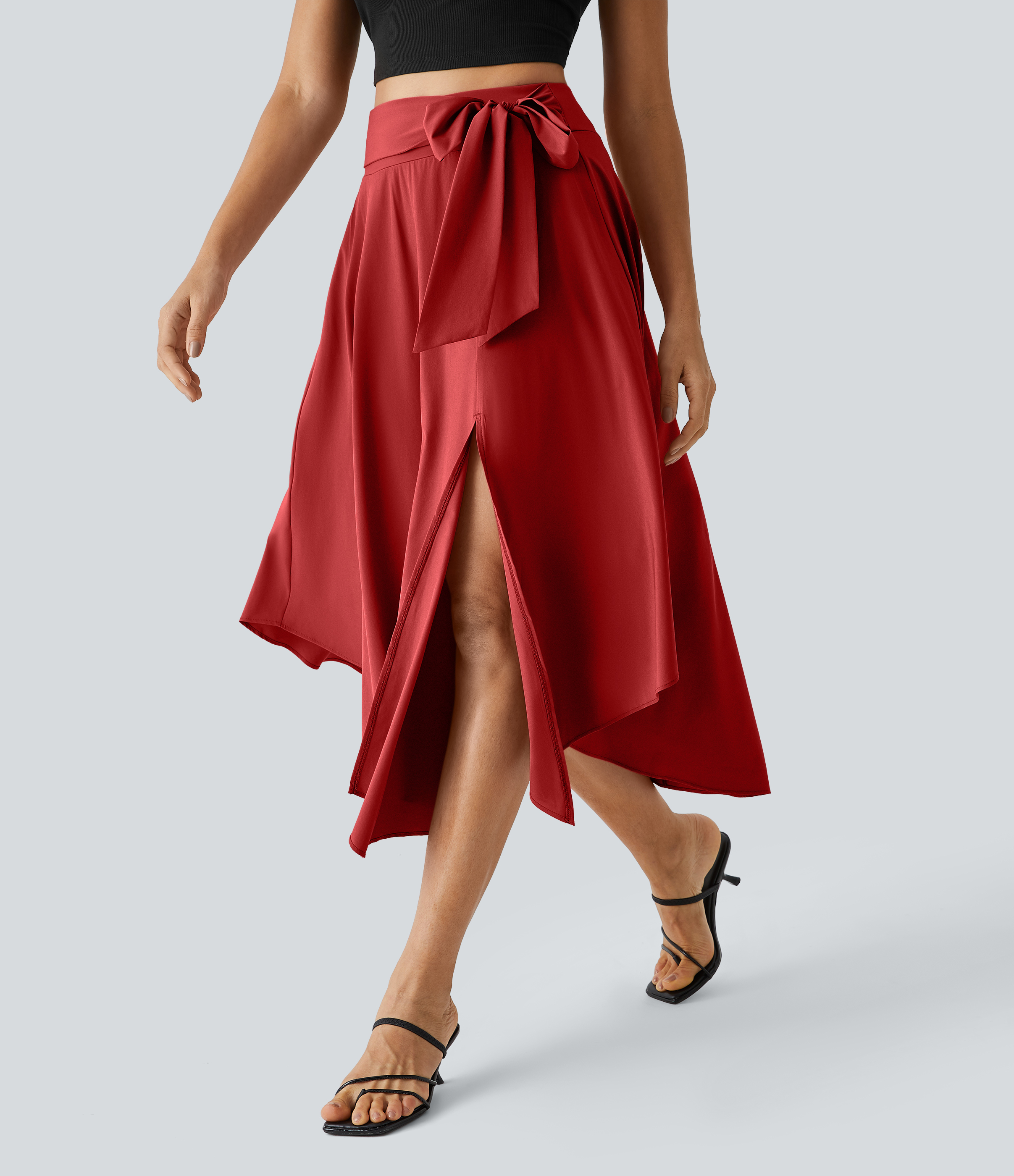 Halara Breezefulв„ў High Waisted Tie Side Split 2-in-1 Curved Hem Flowy Quick Dry Midi Casual Skirt  - Pompeian Red - XL(regular) 