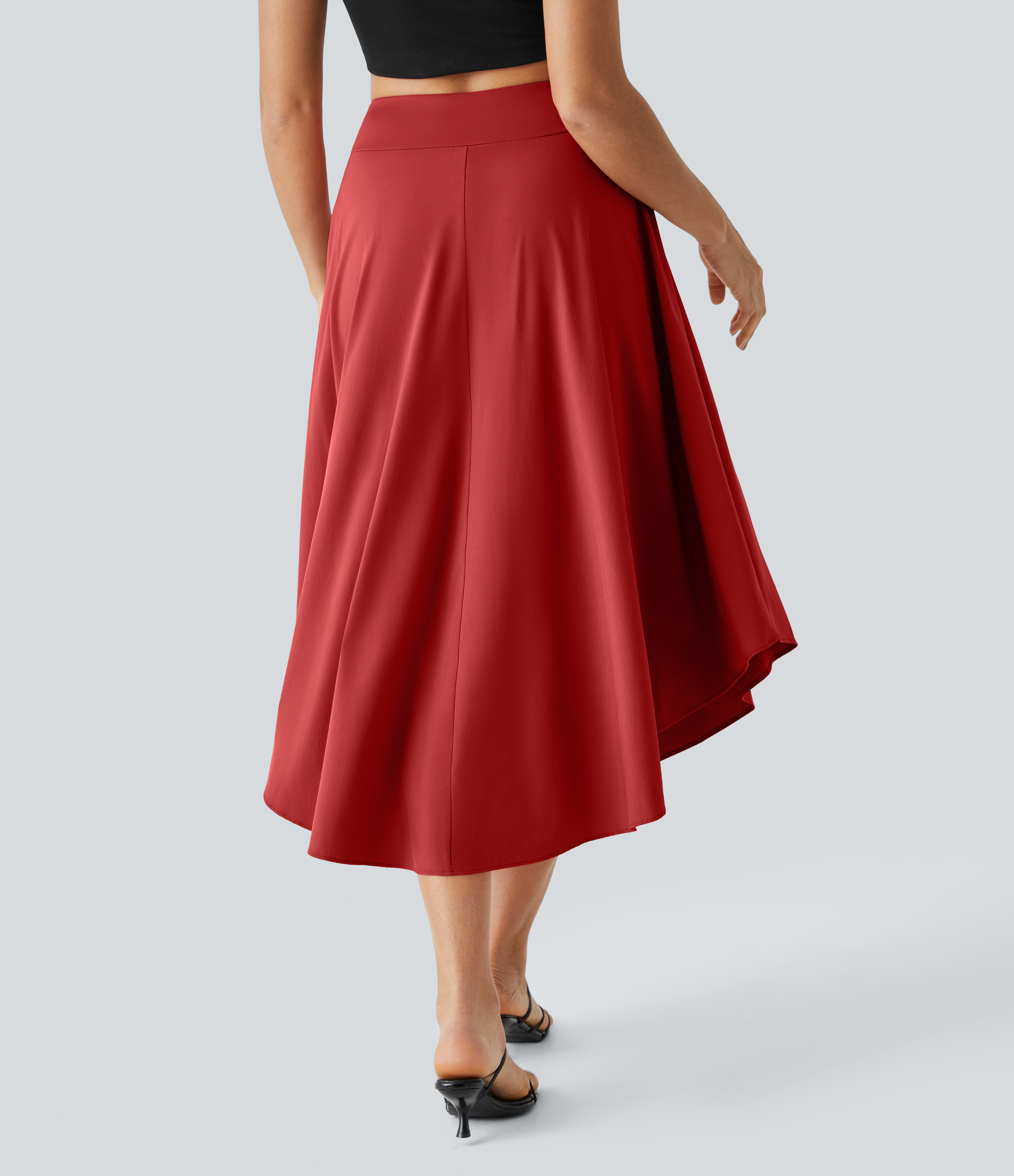 Halara Breezefulв„ў High Waisted Tie Side Split 2-in-1 Curved Hem Flowy Quick Dry Midi Casual Skirt  - Pompeian Red - XL(regular) 
