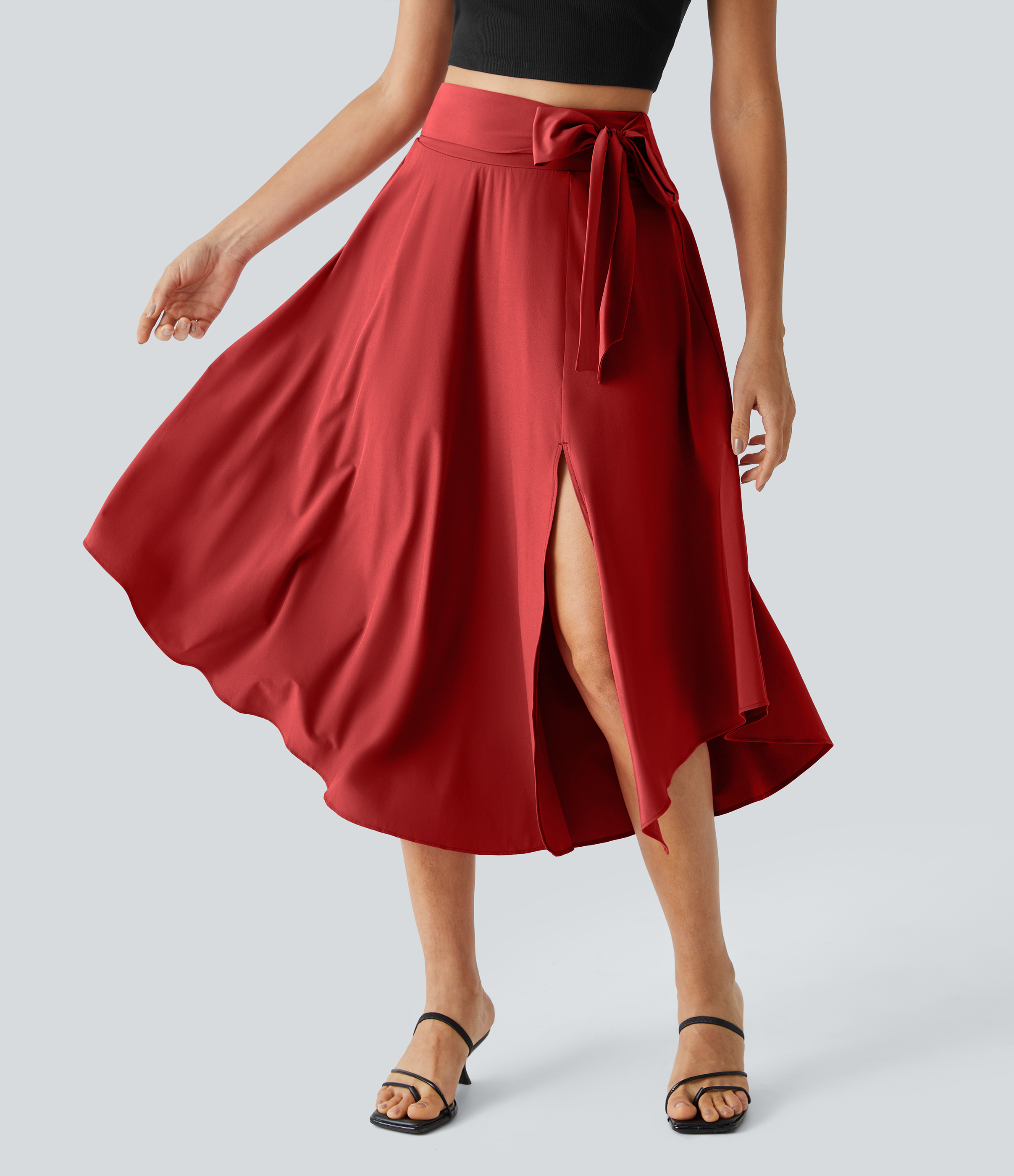 Halara Breezefulв„ў High Waisted Tie Side Split 2-in-1 Curved Hem Flowy Quick Dry Midi Casual Skirt  - Pompeian Red - XL(regular) 