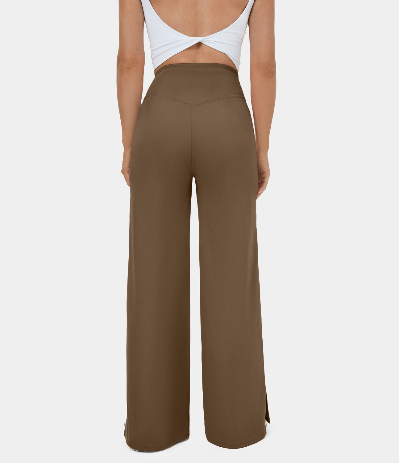 

Halara Crossover Pocket Split Hem Wide Leg Yoga Pants-Smile - Sepia