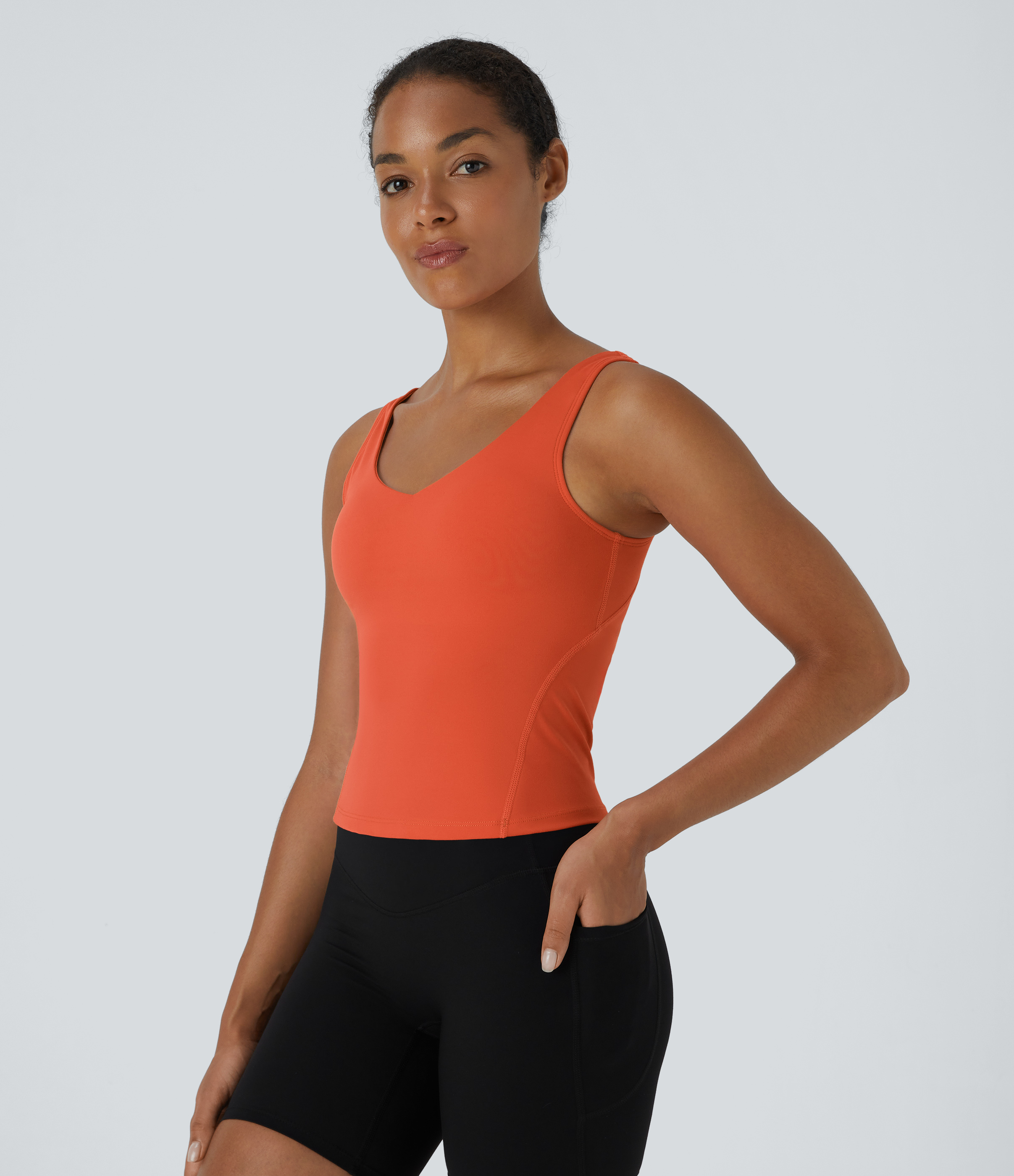 Halara Softlyzeroв„ў Plush Padded V Neck Plain Tank Top Tank Top - Tigerlily - XL golf tops halter top tunic tops sleeveless tops backless top 