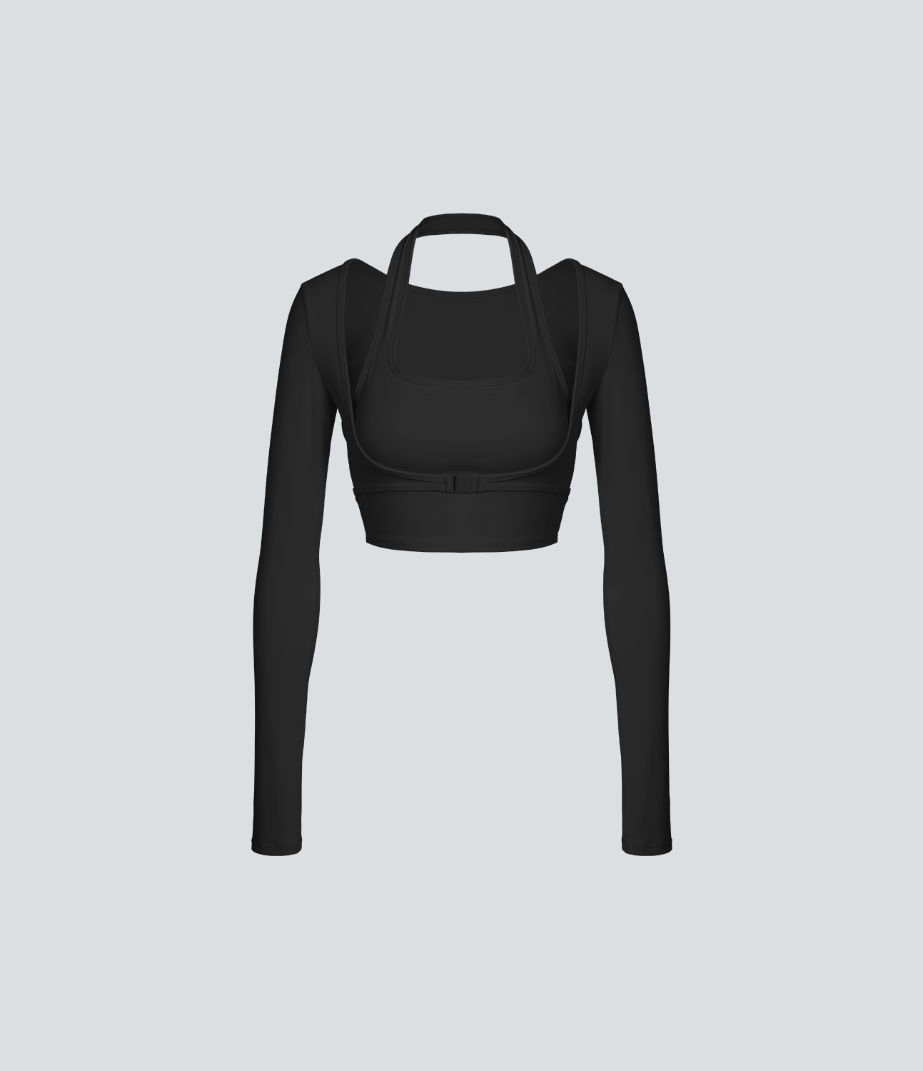 Halara Softlyzeroв„ў Plush Halter Thumb Hole Long Sleeve Cropped 2-in-1 Yoga Sports Top  - Black - S 