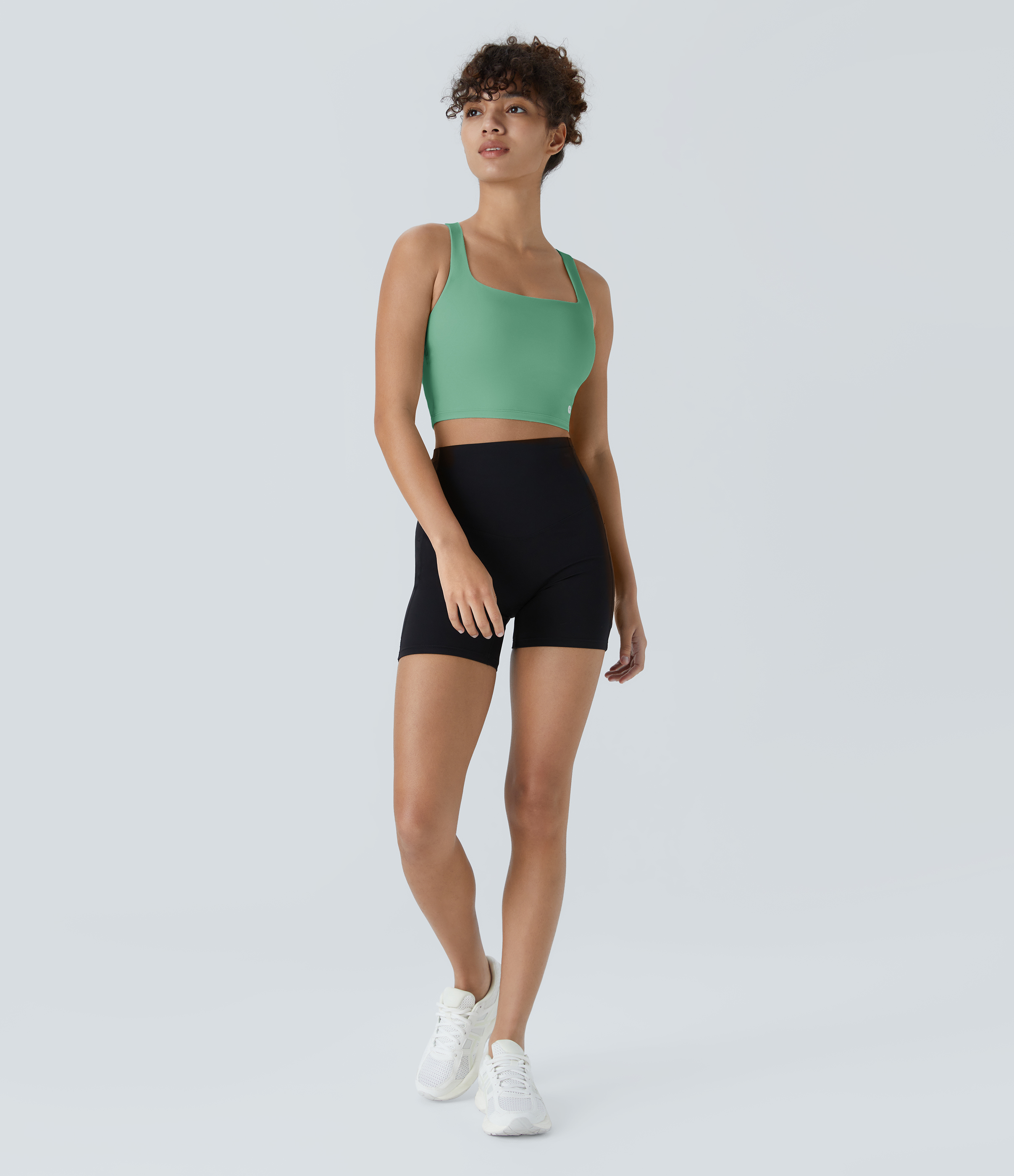 Halara Cloudfulв„ў Air Fabric Square Neck Backless Crisscross Cropped Cool Touch Yoga Tank Top Tank Top - Neptune Green - M golf tops 