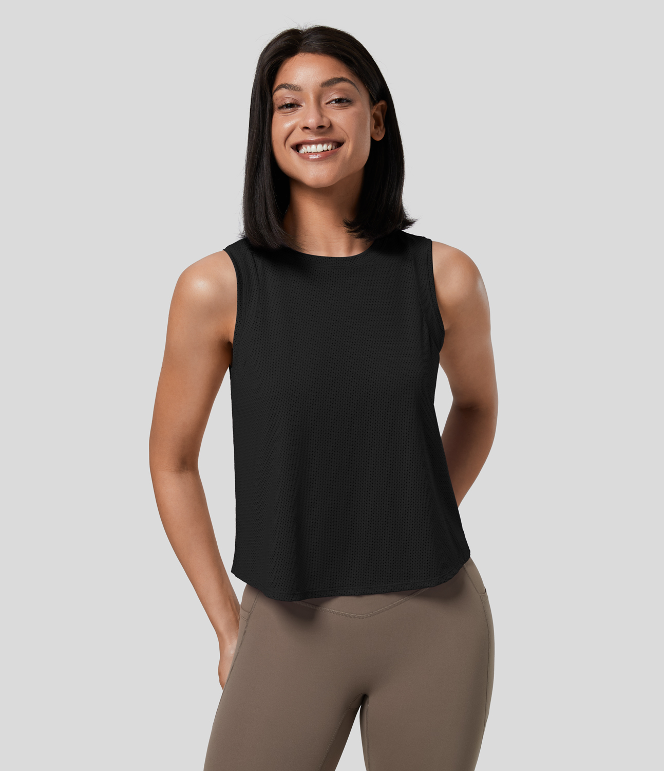 Halara Crossover Back Eyelet Breathable Yoga Tank Top Tank Top - Black - XL golf tops halter top tunic tops sleeveless tops backless top 