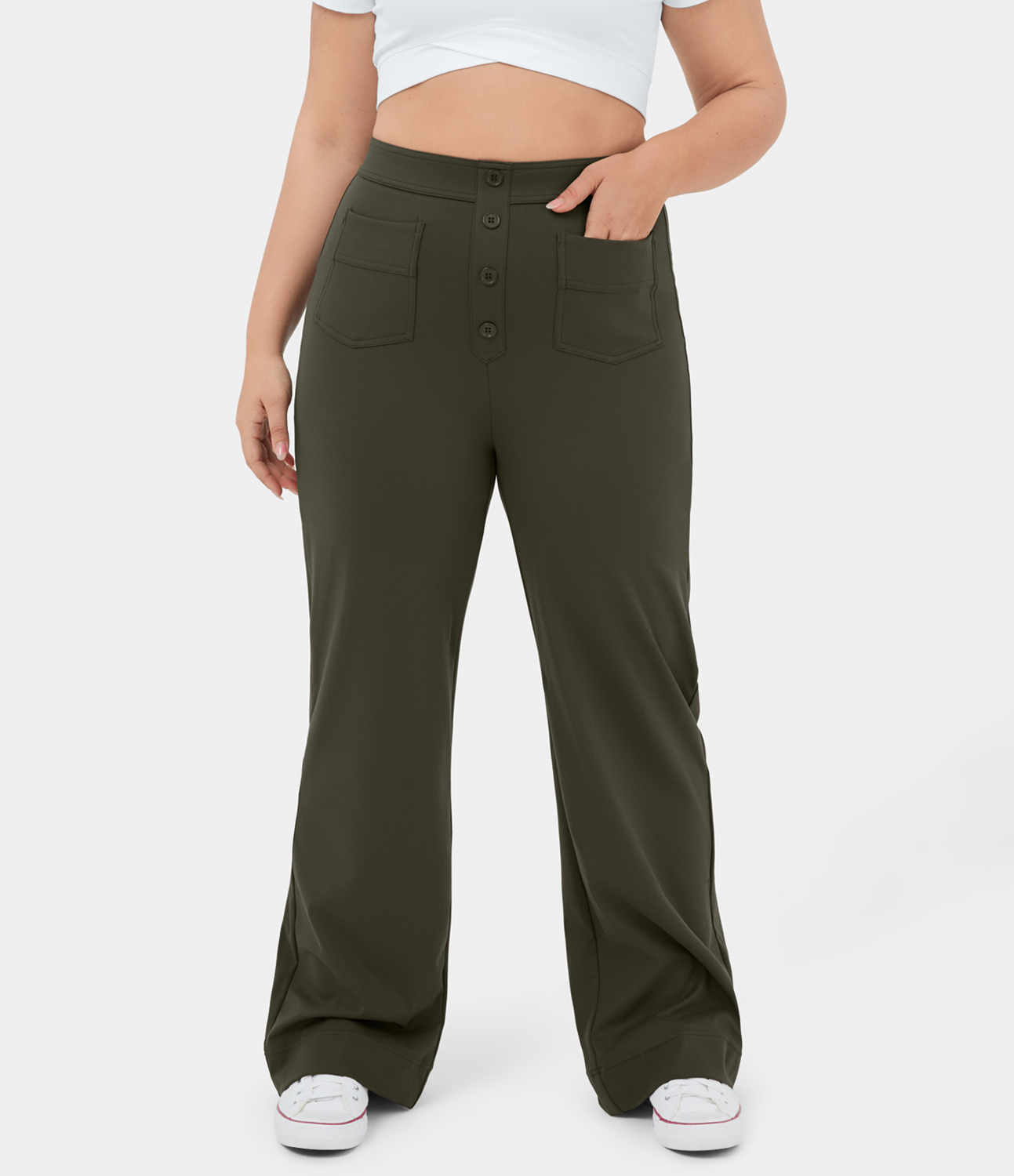 L ssige Hose In Gro gr e Mit Hoher Taille Kn pfe Mehreren Taschen 