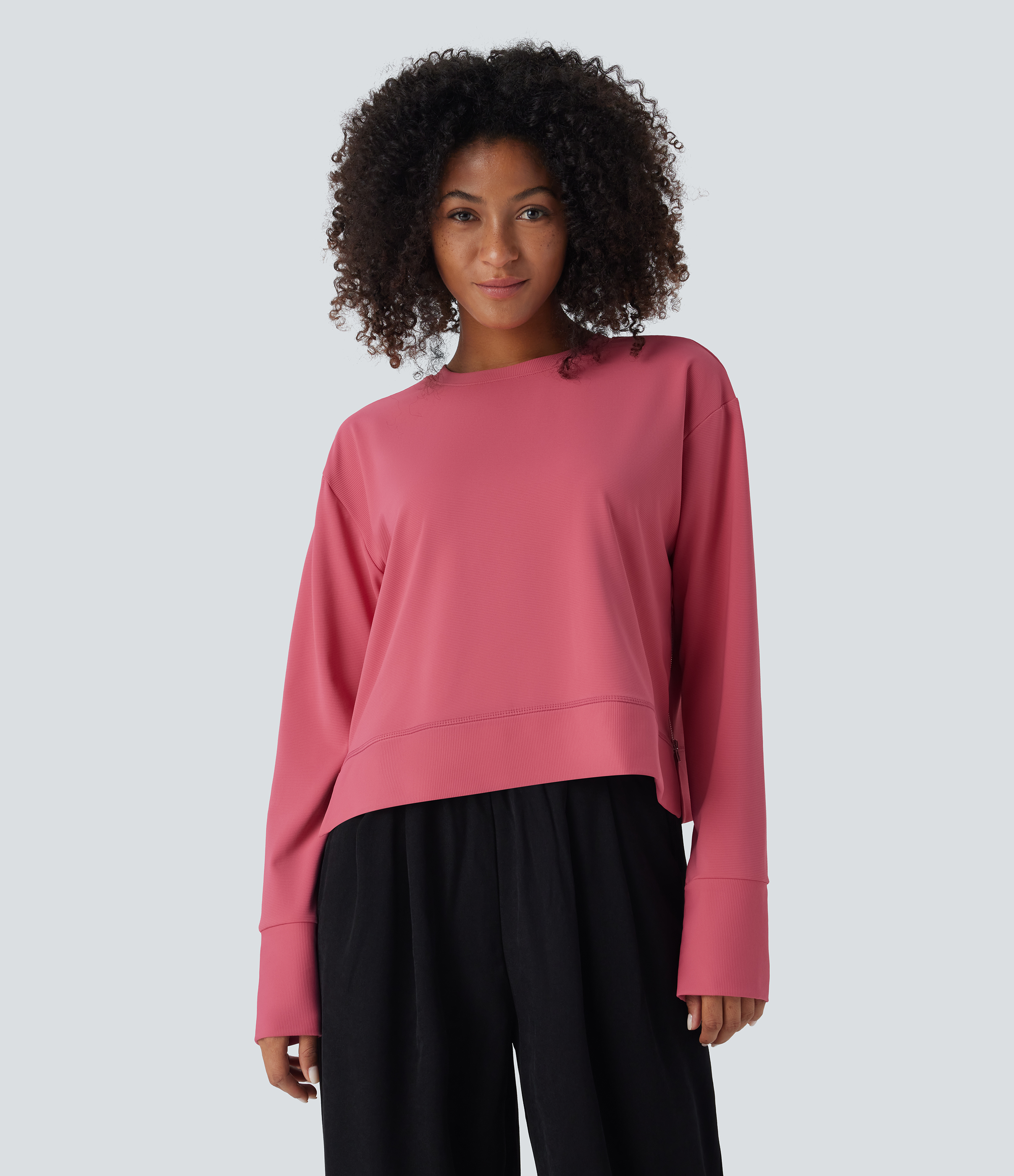 Halara PatitoffВ® Flow Pet Hair Resistant Zipper Split Cropped Casual Sports Sweatshirt  - Desert Rose - S 