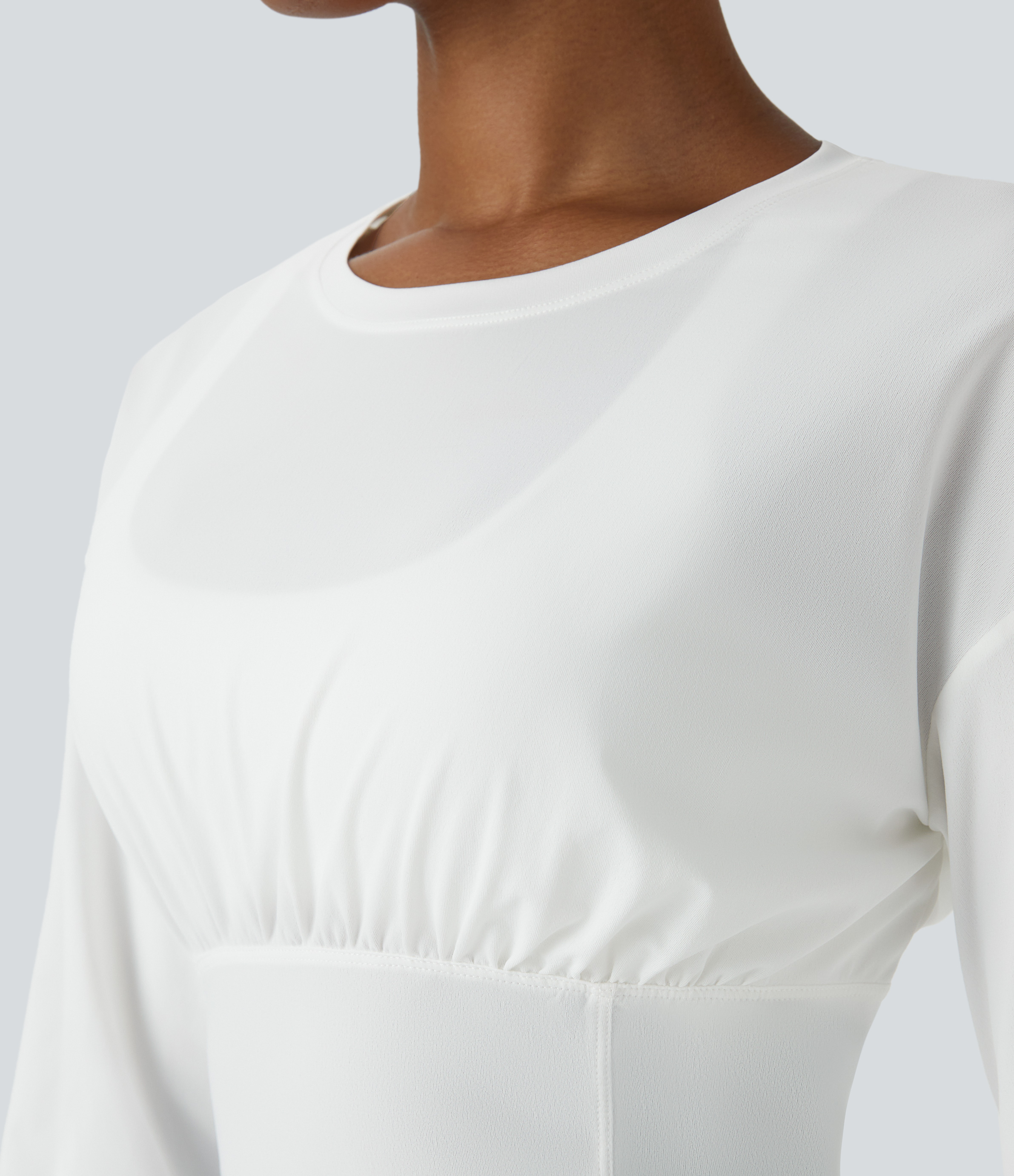 Halara Round Neck Plicated Thumb Hole Slim Yoga Sports Top  - White - L 