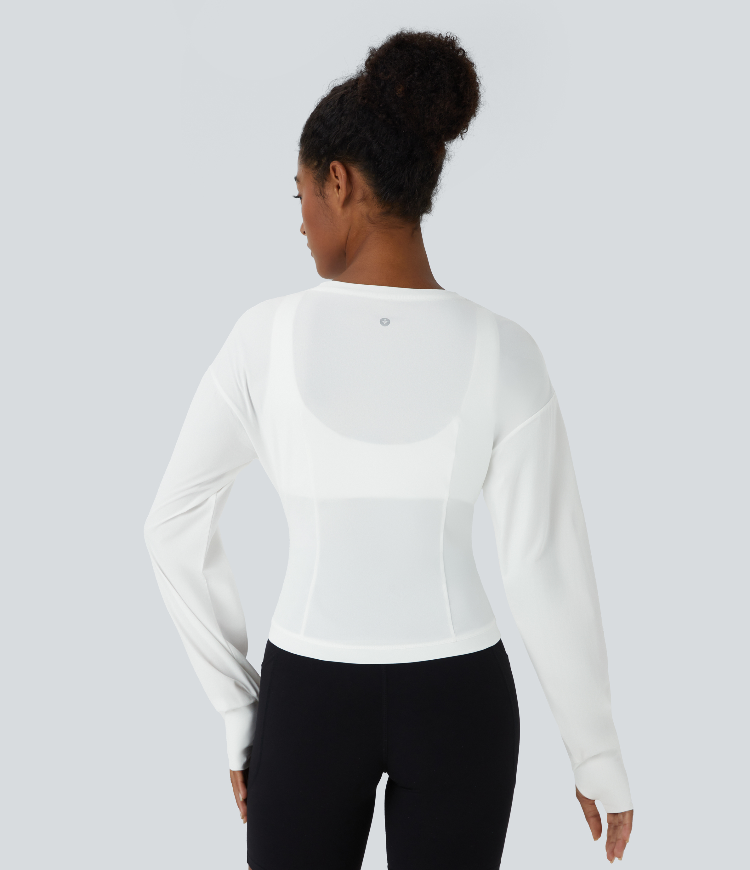 Halara Round Neck Plicated Thumb Hole Slim Yoga Sports Top  - White - L 