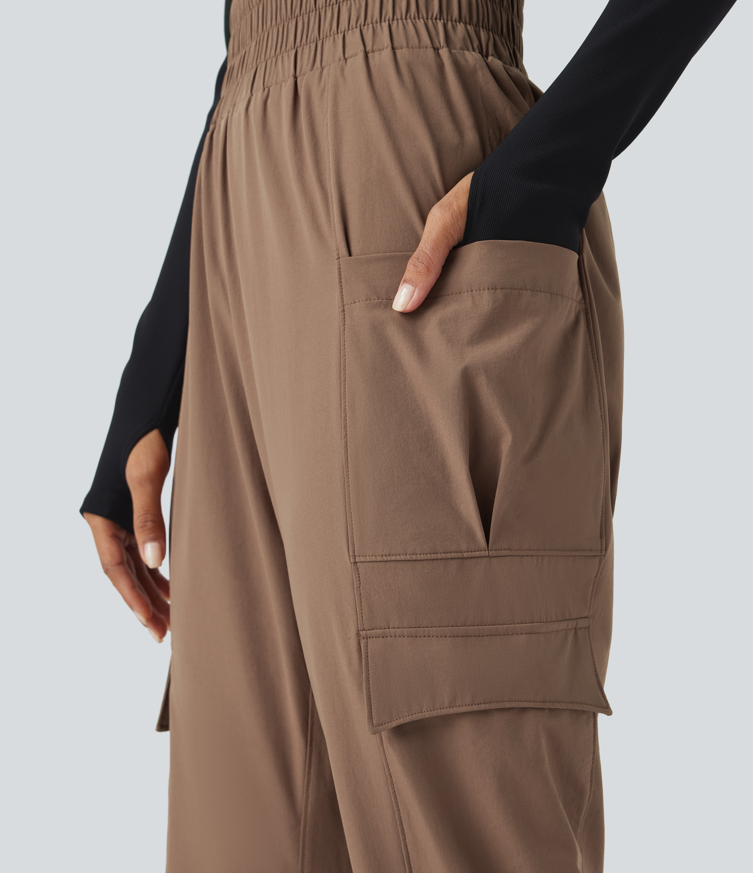 Halara Super High Waisted Foldover Plicated Multiple Pockets Hiking Cargo Joggers  - Muted Brown - M(regular) 