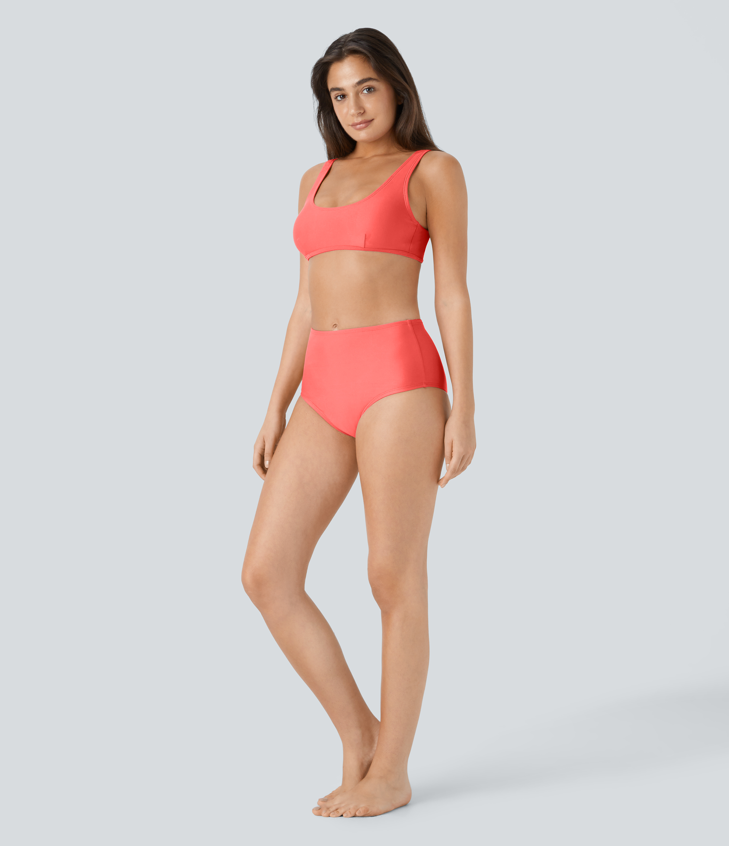 Halara Solid U Neck Bikini Top Swimsuit  - Dreamy Pink - L 