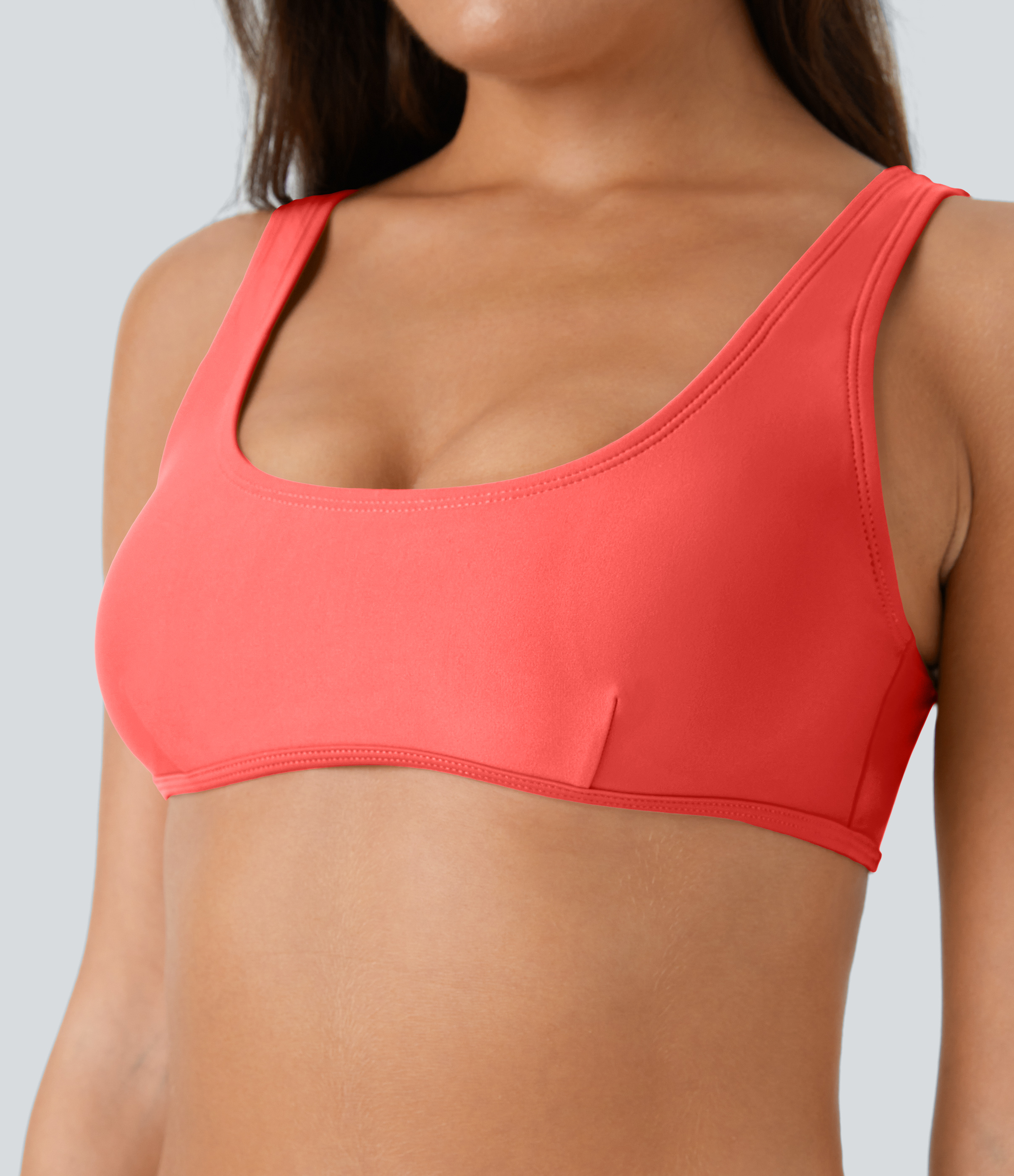 Halara Solid U Neck Bikini Top Swimsuit  - Dreamy Pink - L 