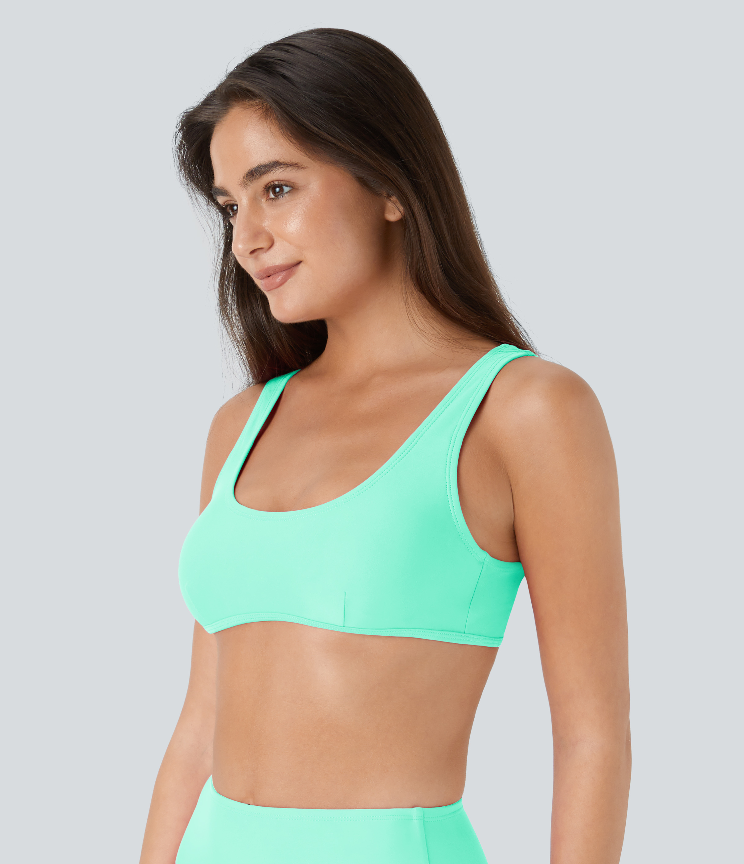 Halara Solid U Neck Bikini Top Swimsuit  - Fresh Green Onion - XXS 