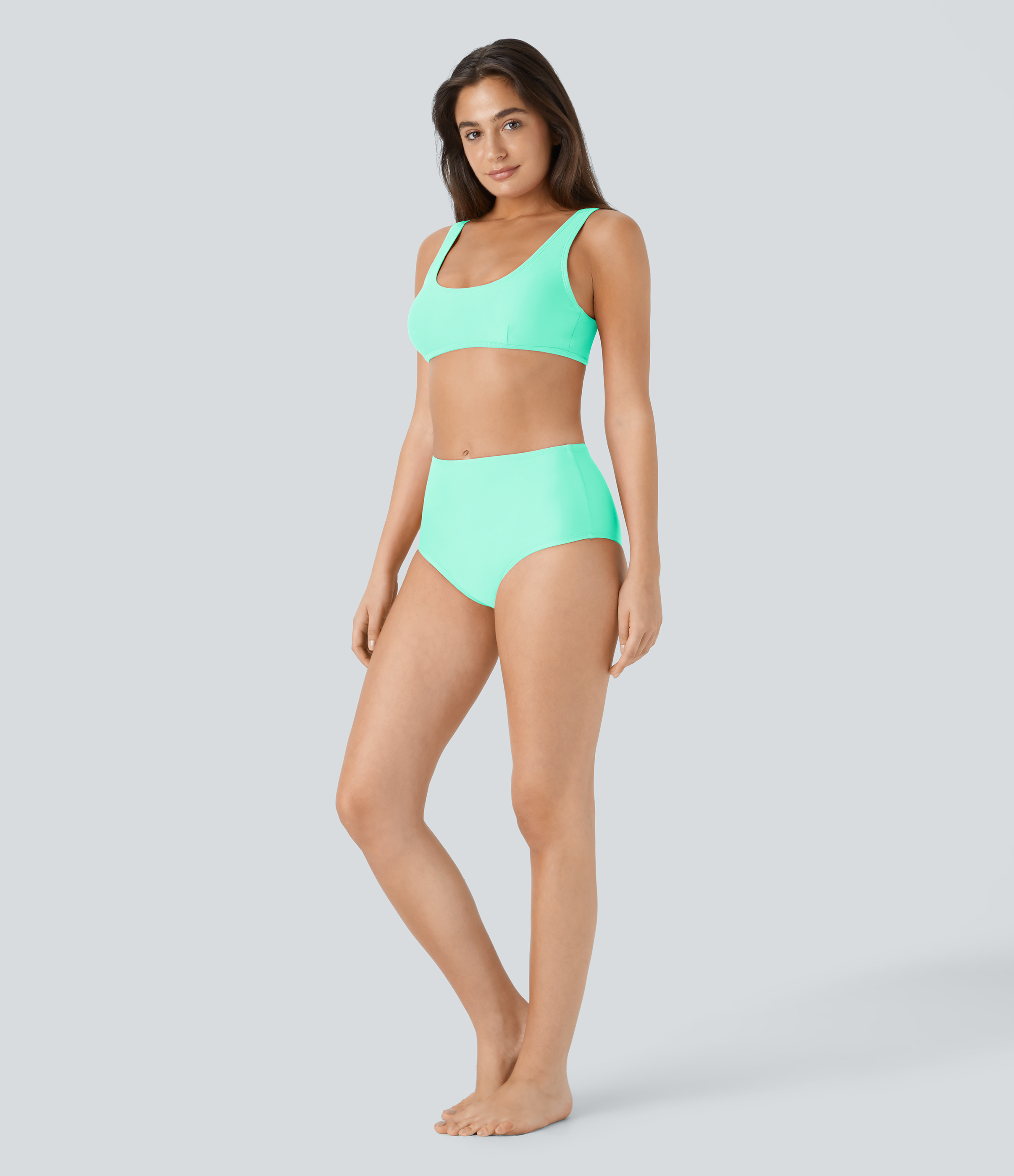 Halara Solid U Neck Bikini Top Swimsuit  - Fresh Green Onion - XXS 