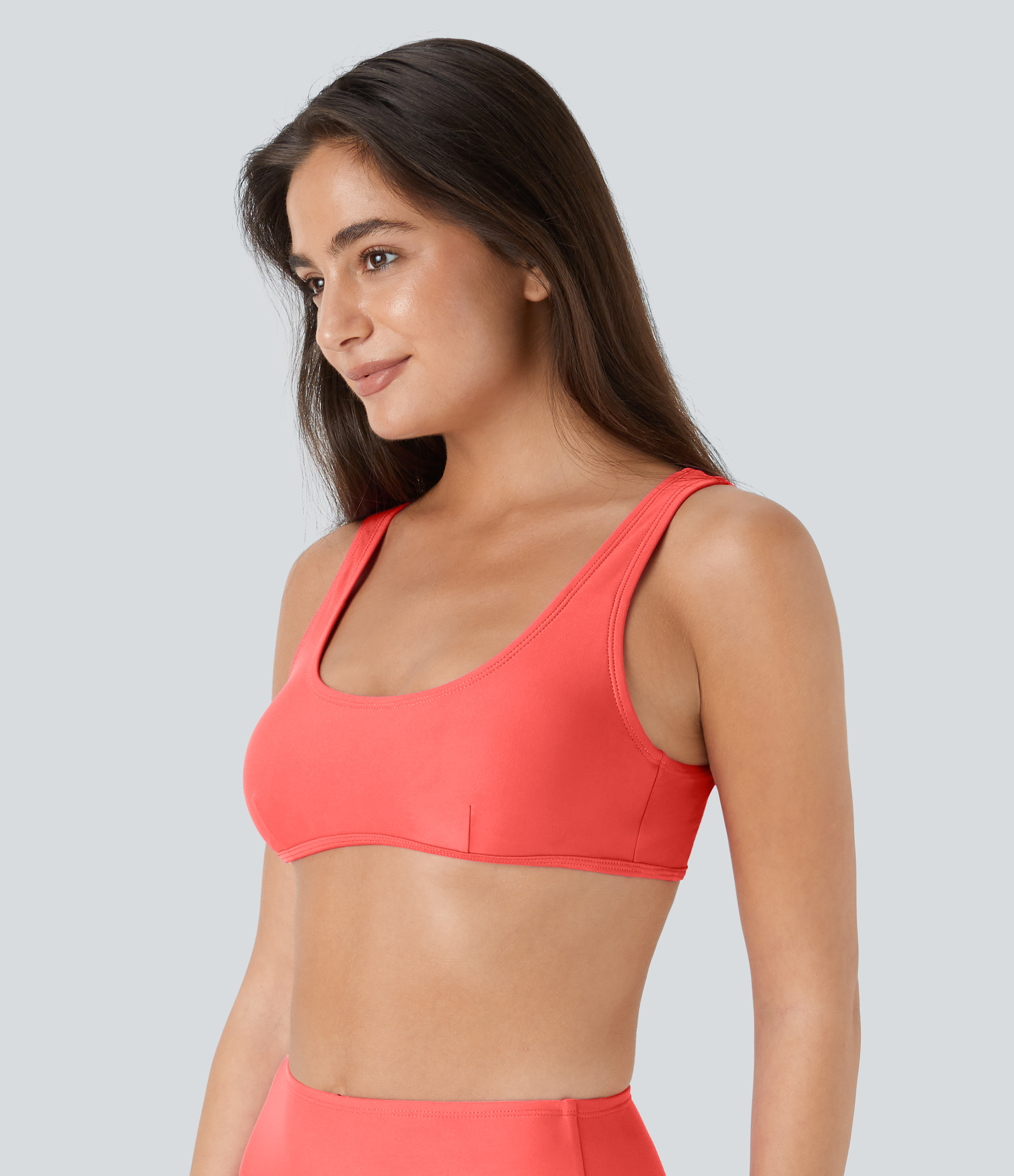 Halara Solid U Neck Bikini Top Swimsuit  - Dreamy Pink - L 