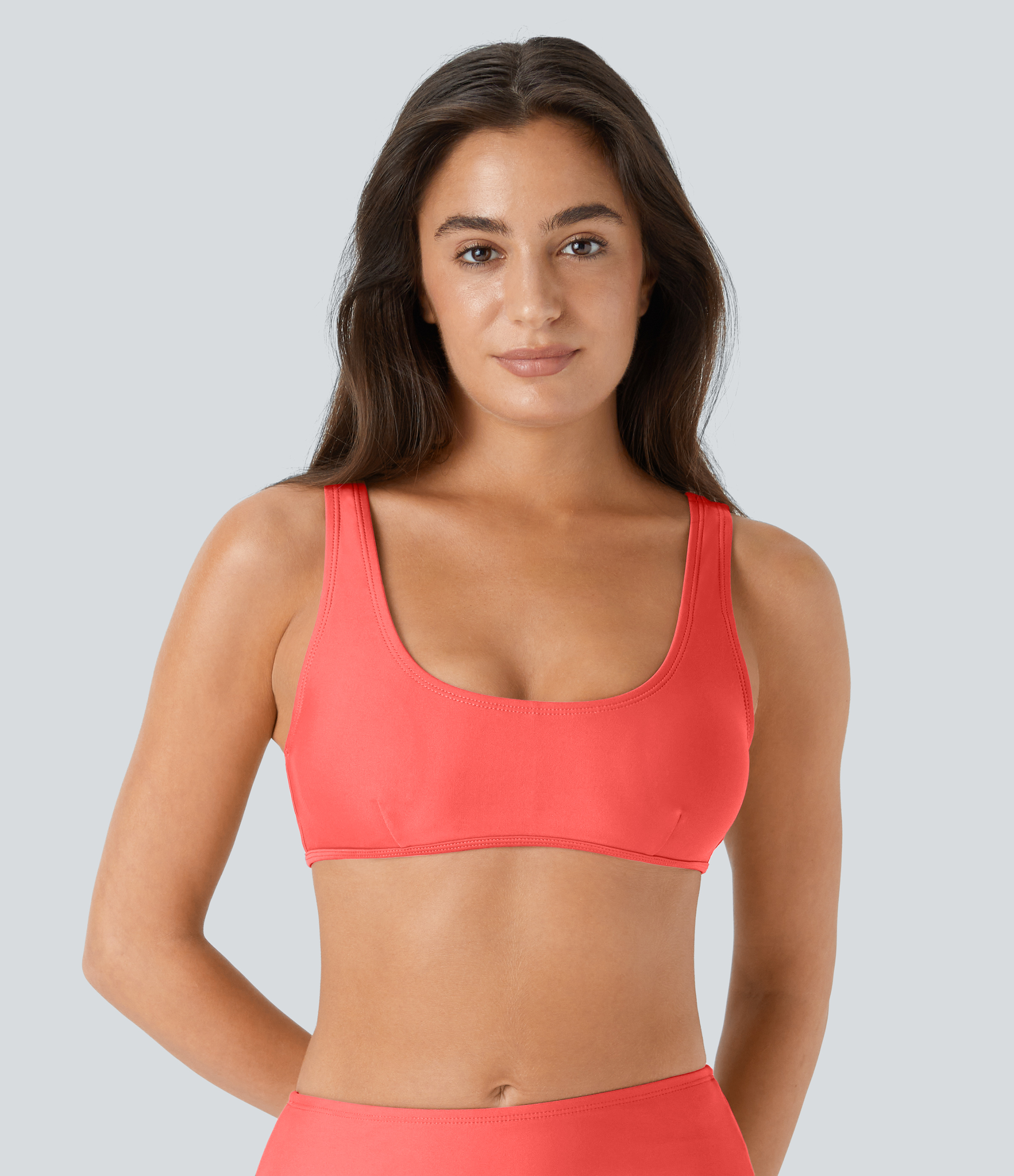 Halara Solid U Neck Bikini Top Swimsuit  - Dreamy Pink - L 