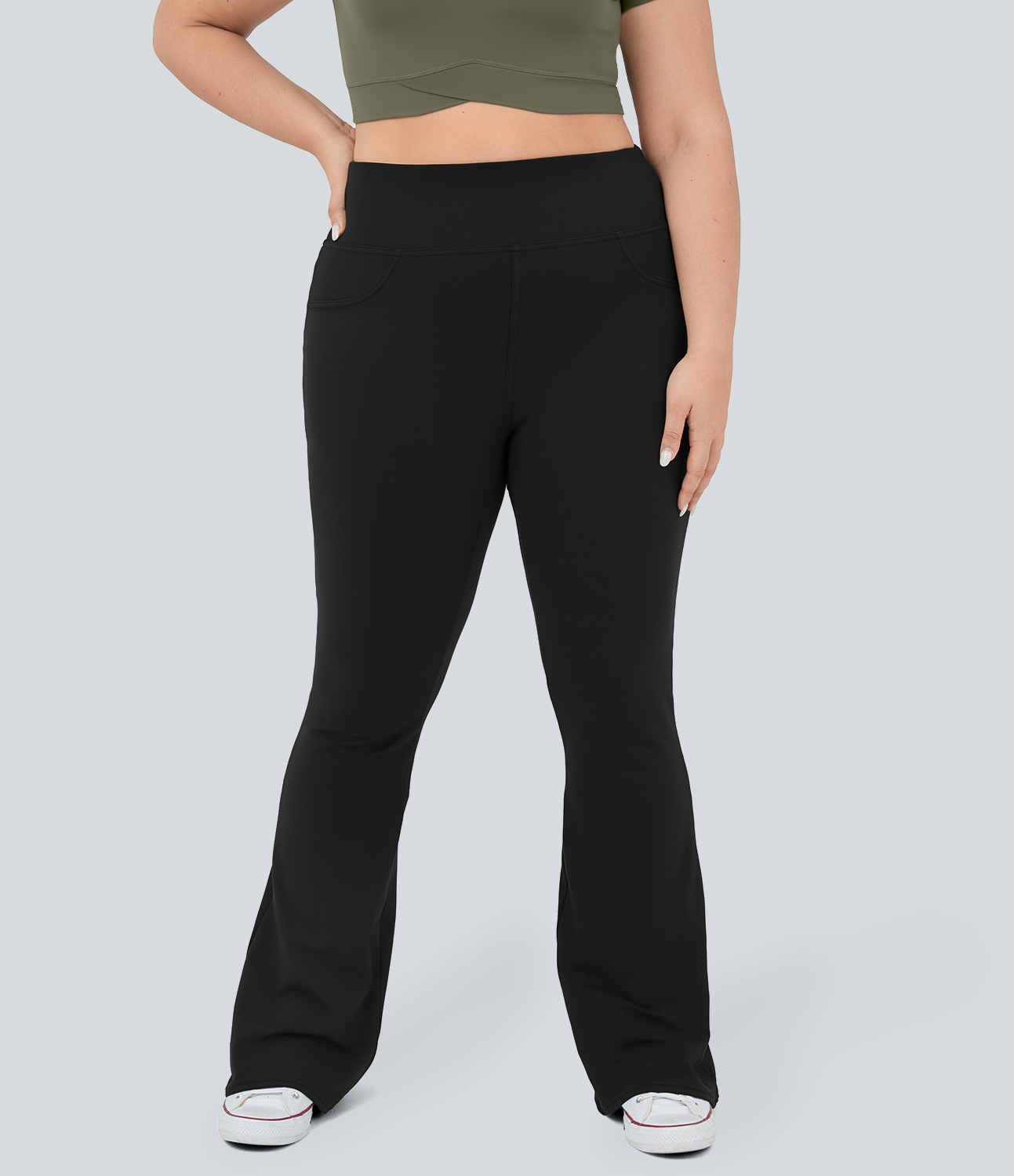 Halara High Waisted Back Pocket Flare Yoga Plus Size Leggings  - Black - 2X(regular) 