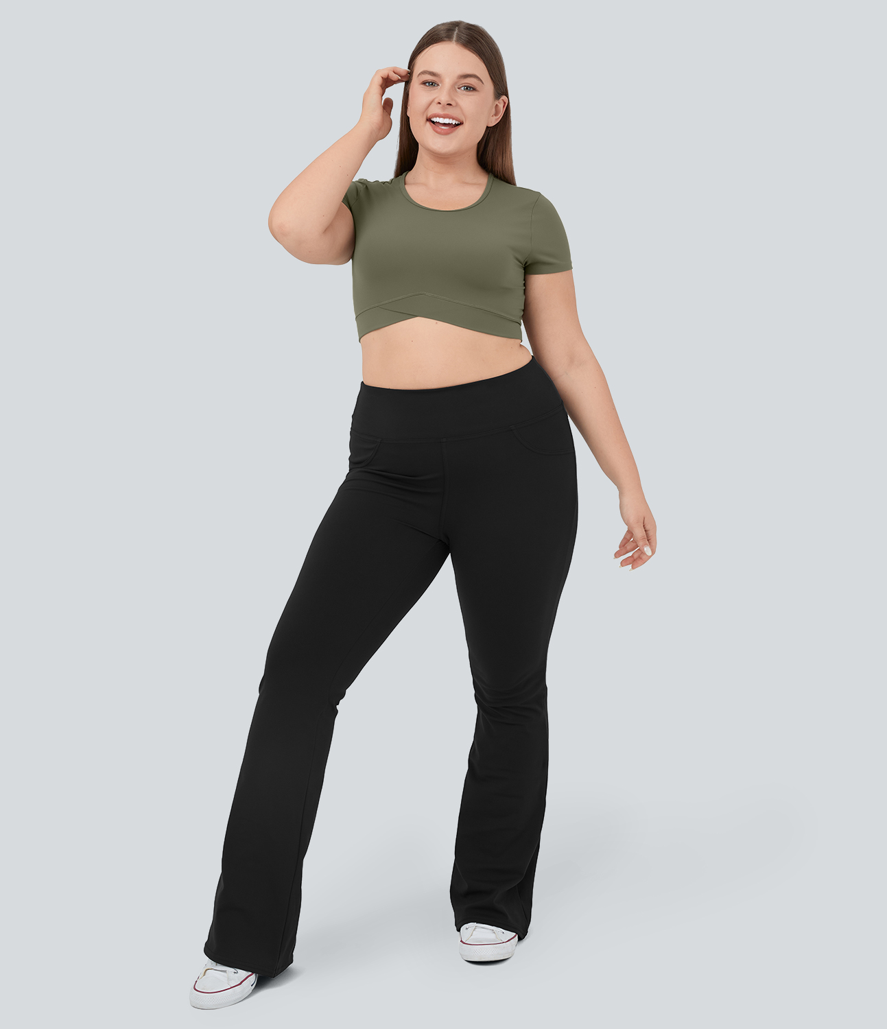 Halara High Waisted Back Pocket Flare Yoga Plus Size Leggings  - Black - 2X(regular) 