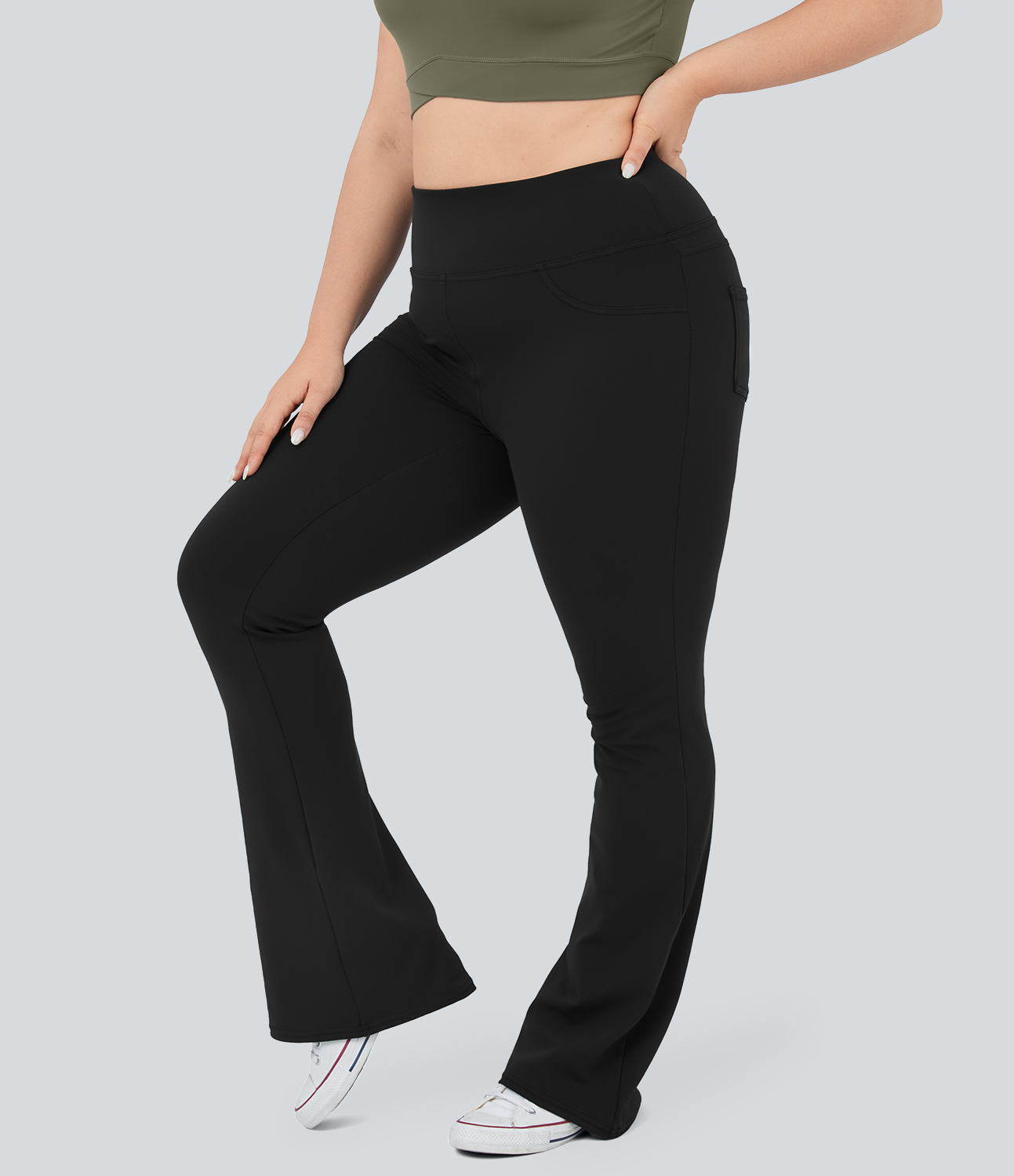 Halara High Waisted Back Pocket Flare Yoga Plus Size Leggings  - Black - 2X(regular) 