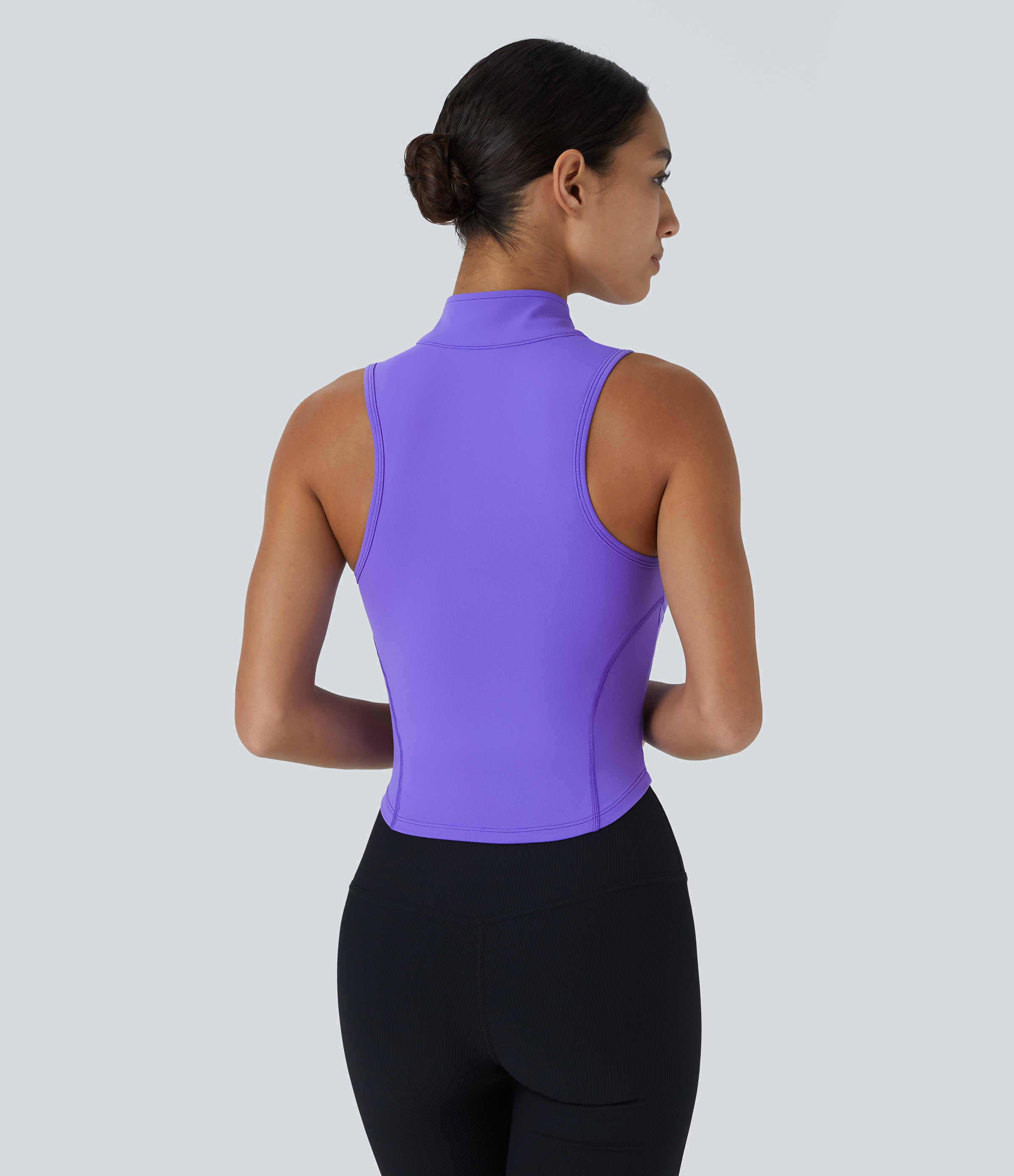 Halara Mock Neck Zip Front Sleeveless Cropped Tank Top Tank Top - Jade Purple - XL golf tops halter top tunic tops sleeveless tops 