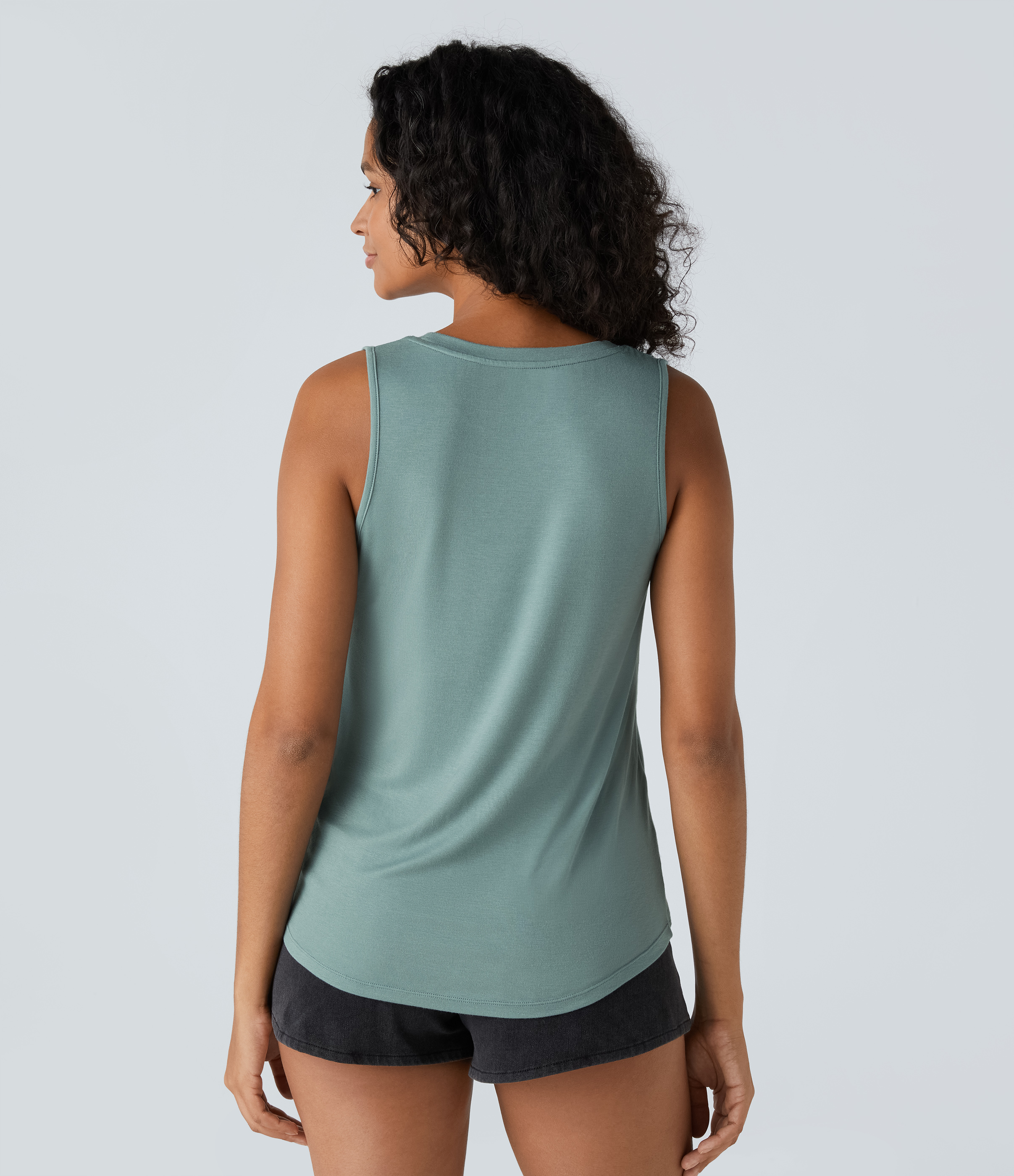 Halara Ribbed Round Neck Basic Casual Tank Top Tank Top - Clear Green - L golf tops halter top tunic tops sleeveless tops backless top 