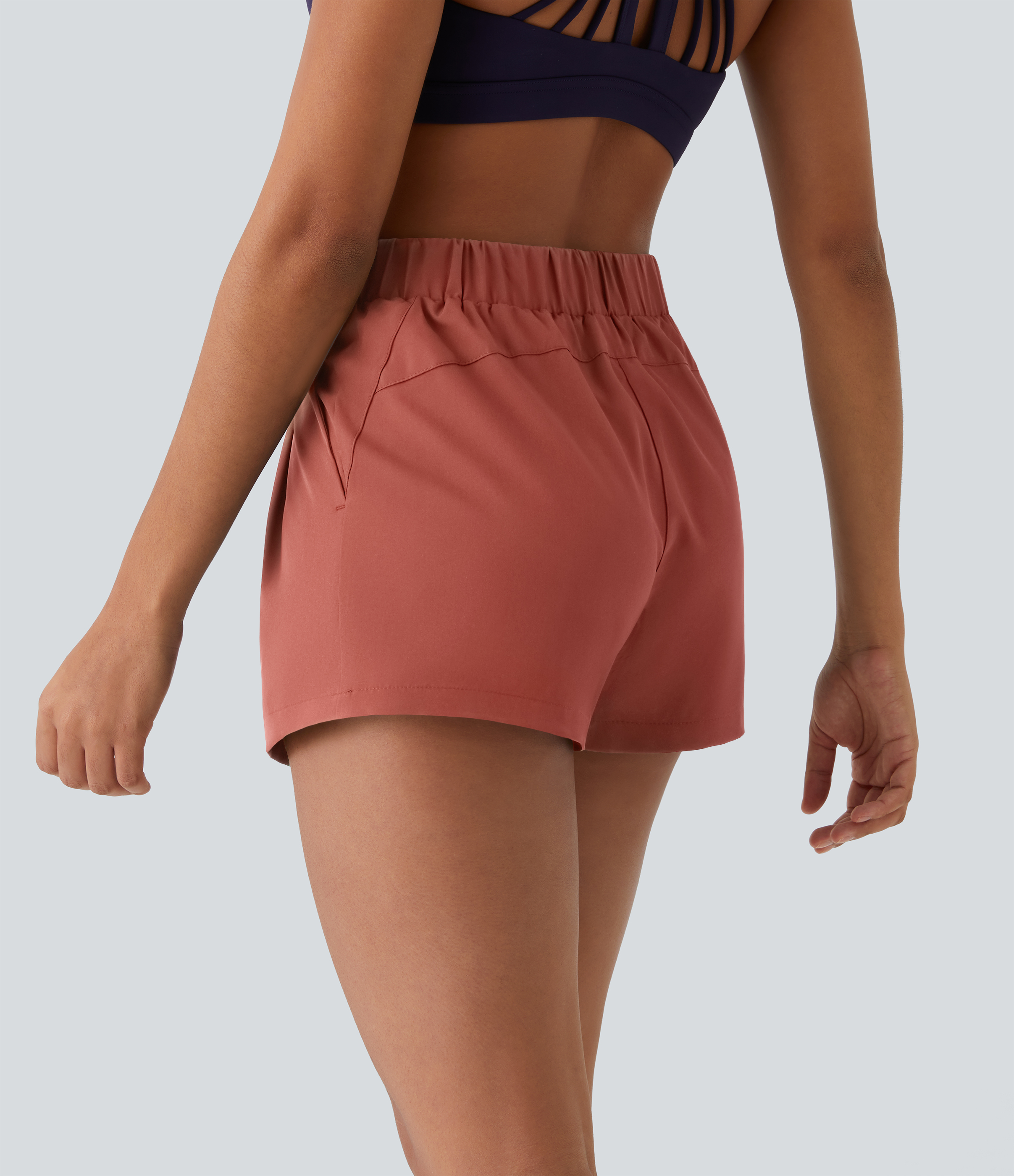 Halara High Waisted Elastic Waistband Drawstring Ruched Side Pocket Casual Shorts 3