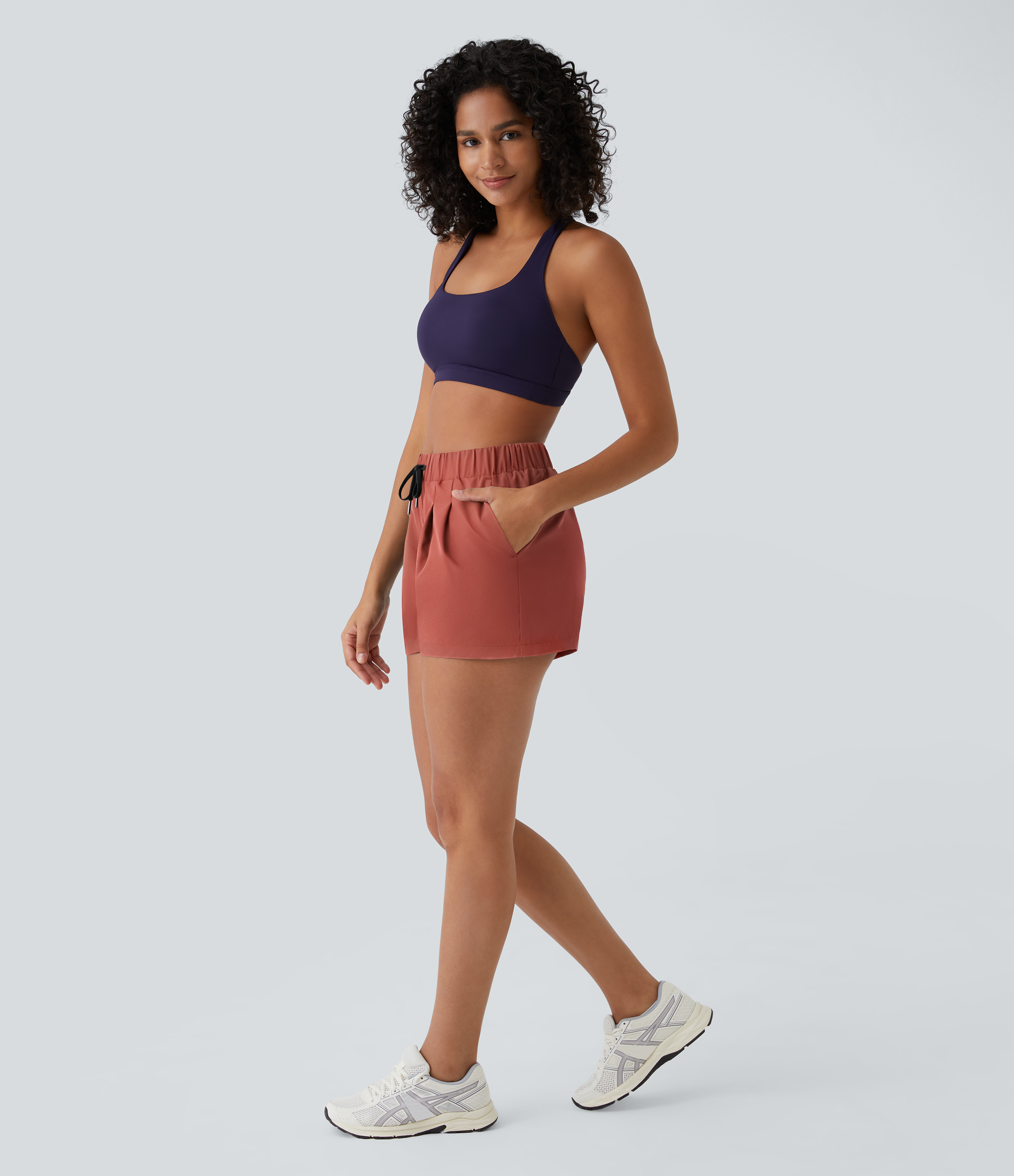 Halara High Waisted Elastic Waistband Drawstring Ruched Side Pocket Casual Shorts 3