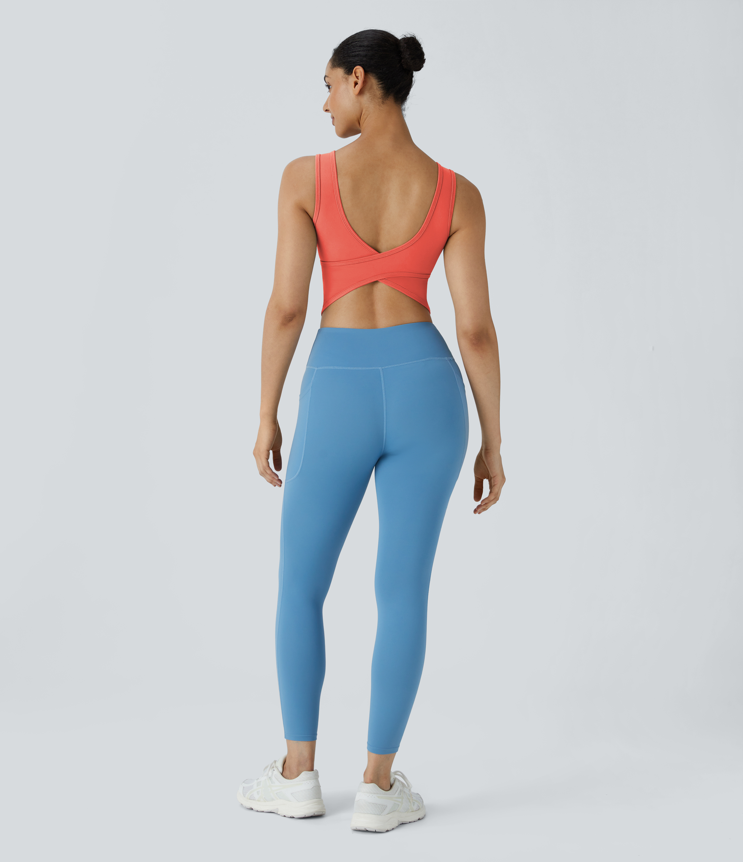 Halara U Neck Backless Crossover Barre Ballet Dance Tank Top Tank Top - Fusion Coral - L golf tops halter top tunic tops sleeveless tops 