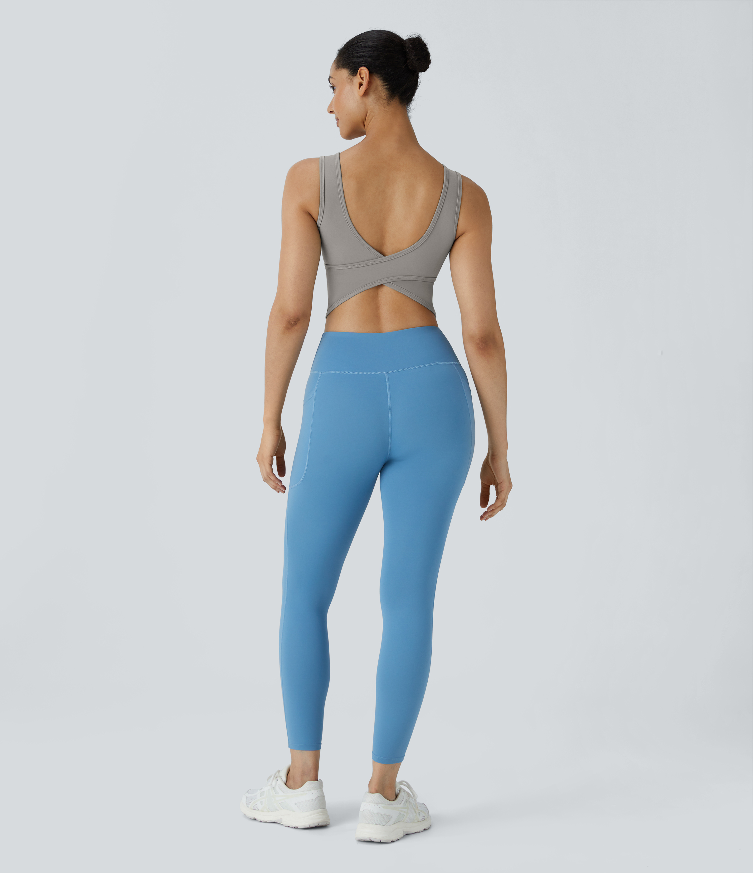Halara U Neck Backless Crossover Barre Ballet Dance Tank Top Tank Top - Ghost Gray - XS golf tops halter top tunic tops sleeveless tops 