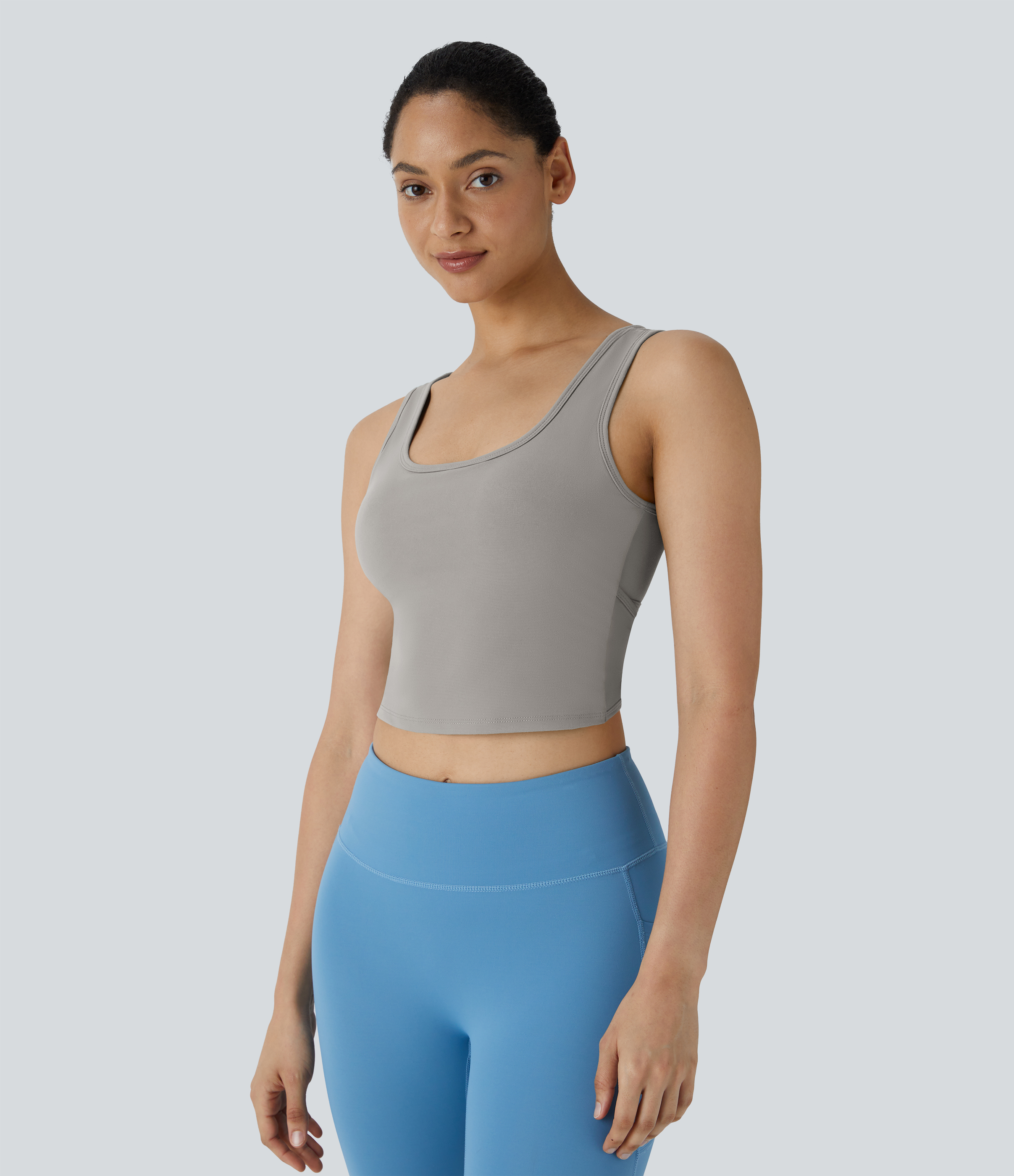 Halara U Neck Backless Crossover Barre Ballet Dance Tank Top Tank Top - Ghost Gray - XS golf tops halter top tunic tops sleeveless tops 