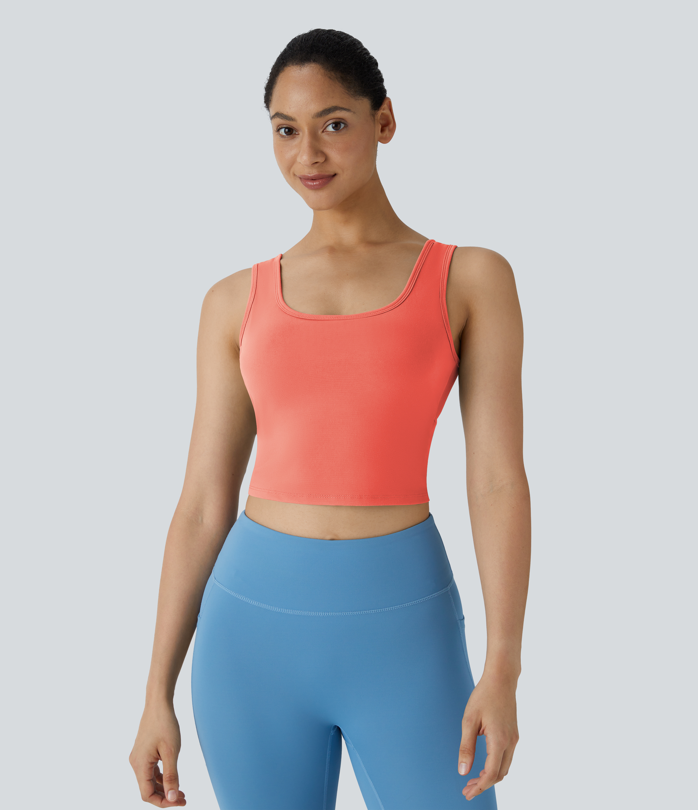 Halara U Neck Backless Crossover Barre Ballet Dance Tank Top Tank Top - Fusion Coral - L golf tops halter top tunic tops sleeveless tops 