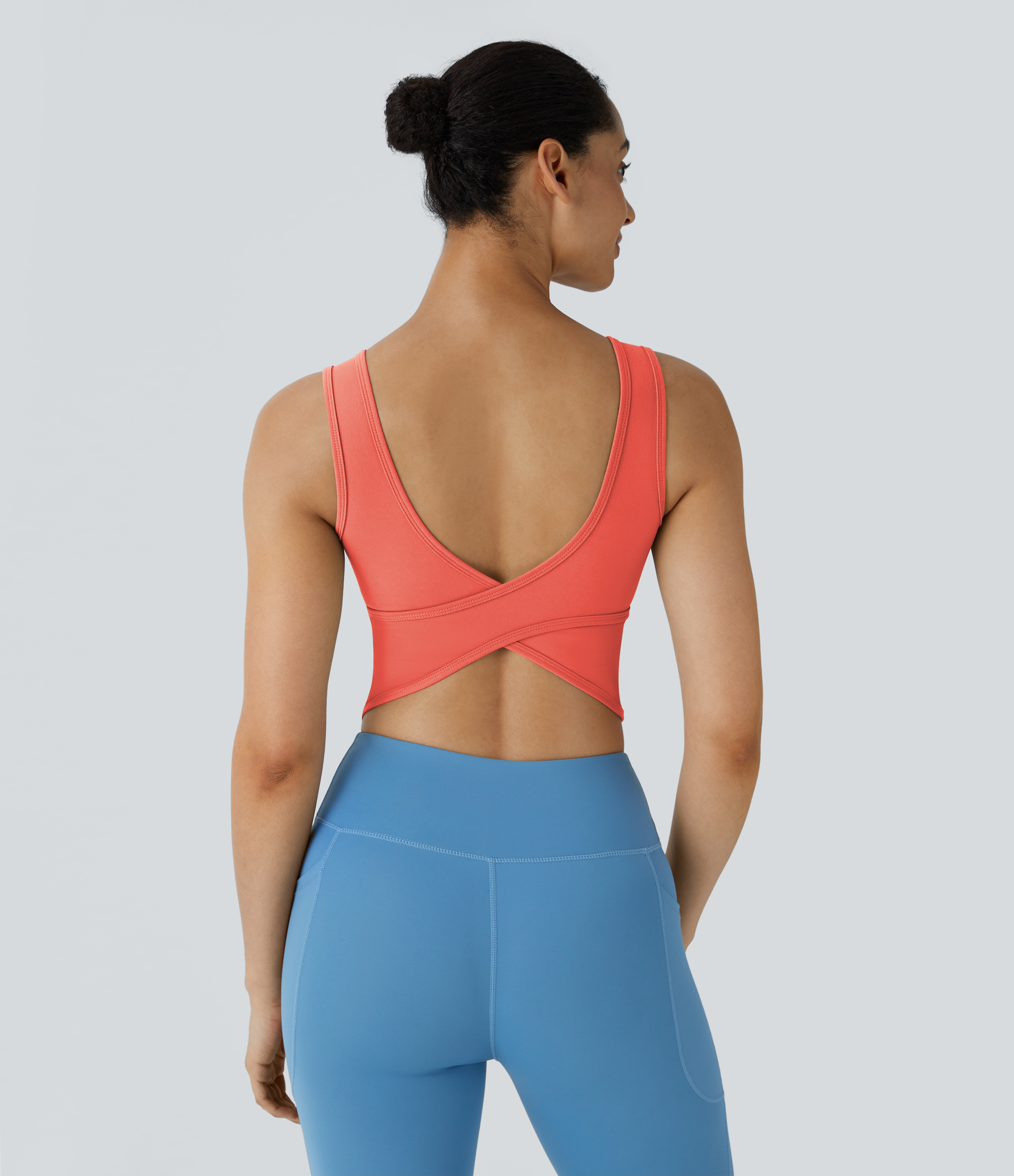 Halara U Neck Backless Crossover Barre Ballet Dance Tank Top Tank Top - Fusion Coral - L golf tops halter top tunic tops sleeveless tops 