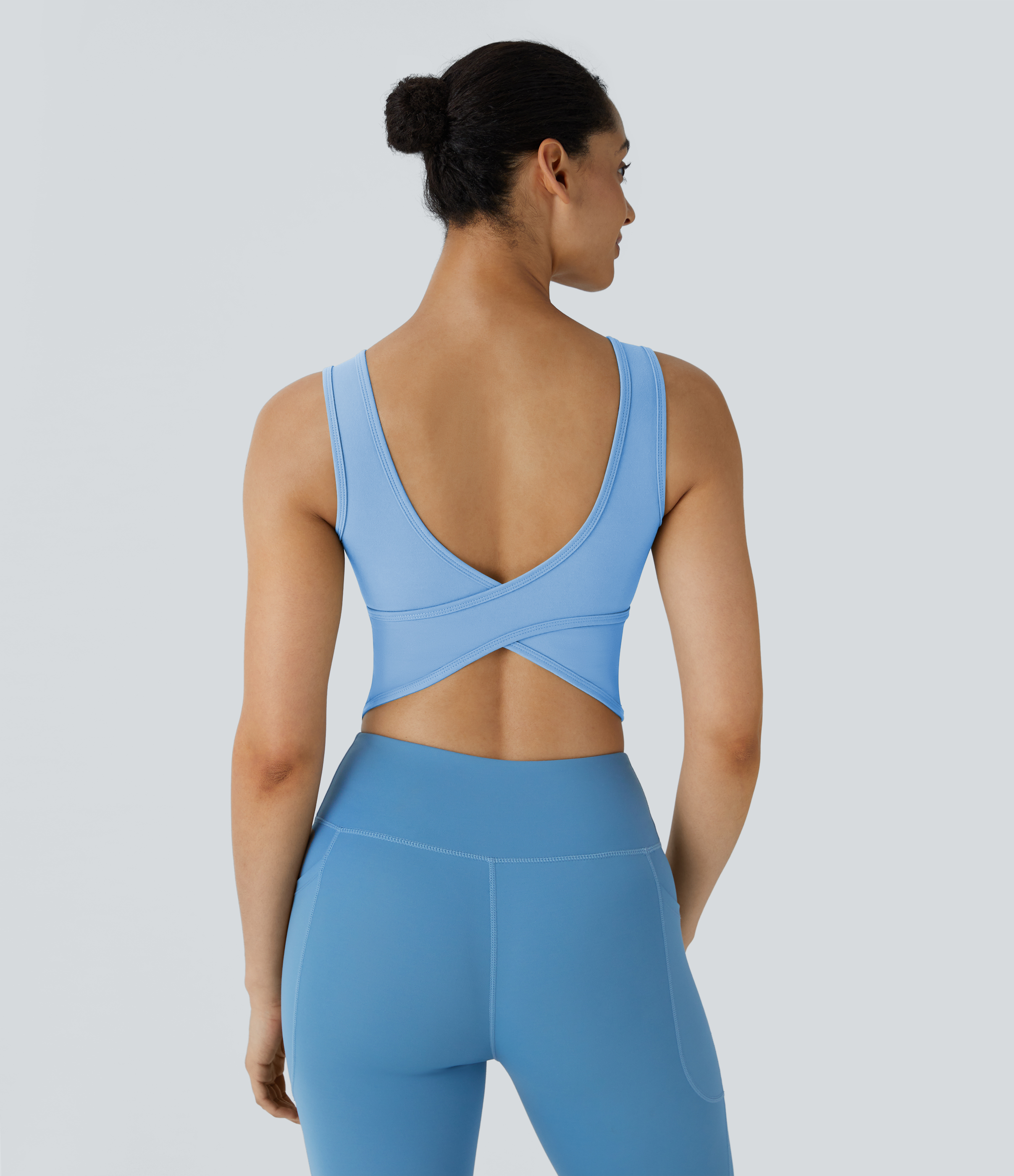 Halara U Neck Backless Crossover Barre Ballet Dance Tank Top Tank Top - Fresh Blue - M golf tops halter top tunic tops sleeveless tops 