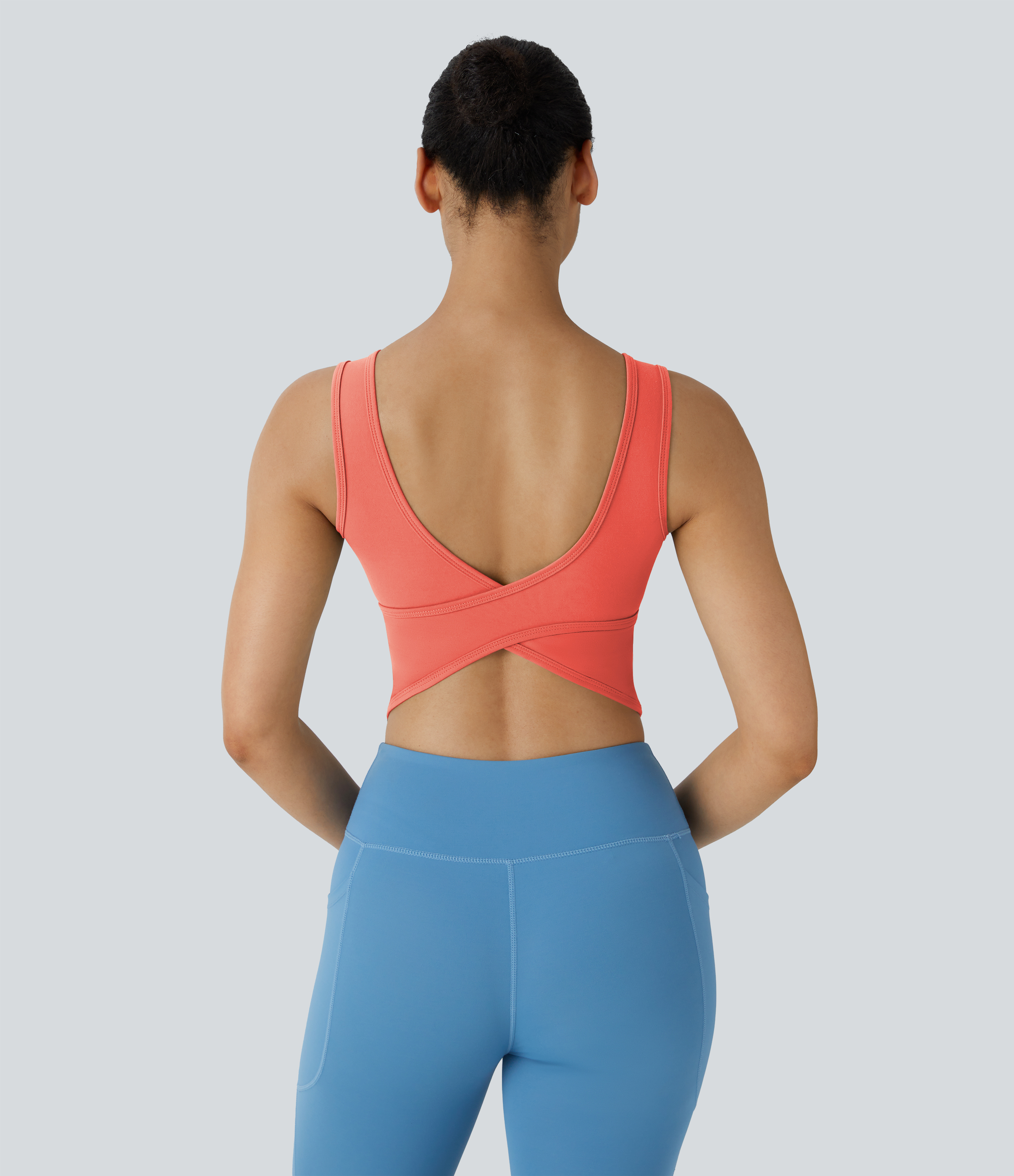 Halara U Neck Backless Crossover Barre Ballet Dance Tank Top Tank Top - Fusion Coral - L golf tops halter top tunic tops sleeveless tops 
