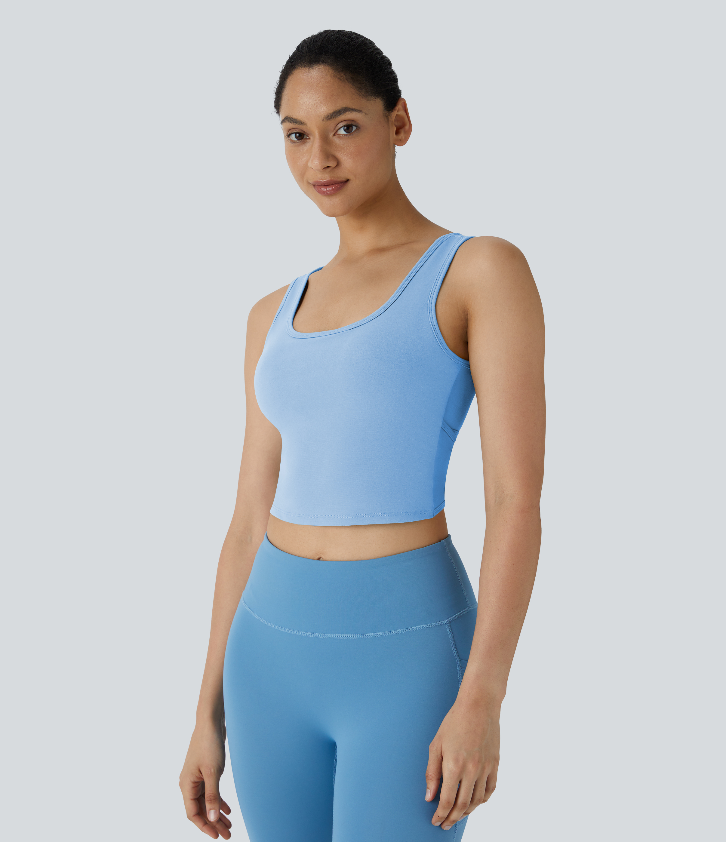 Halara U Neck Backless Crossover Barre Ballet Dance Tank Top Tank Top - Fresh Blue - M golf tops halter top tunic tops sleeveless tops 